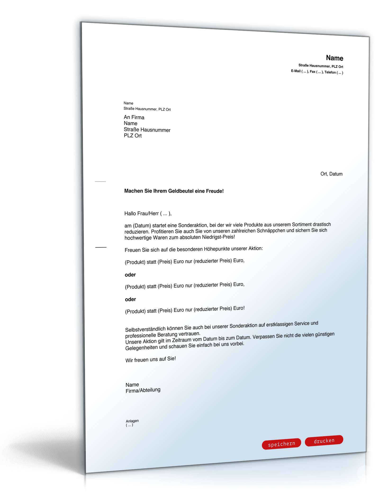 Werbebrief Sonderangebote PDF