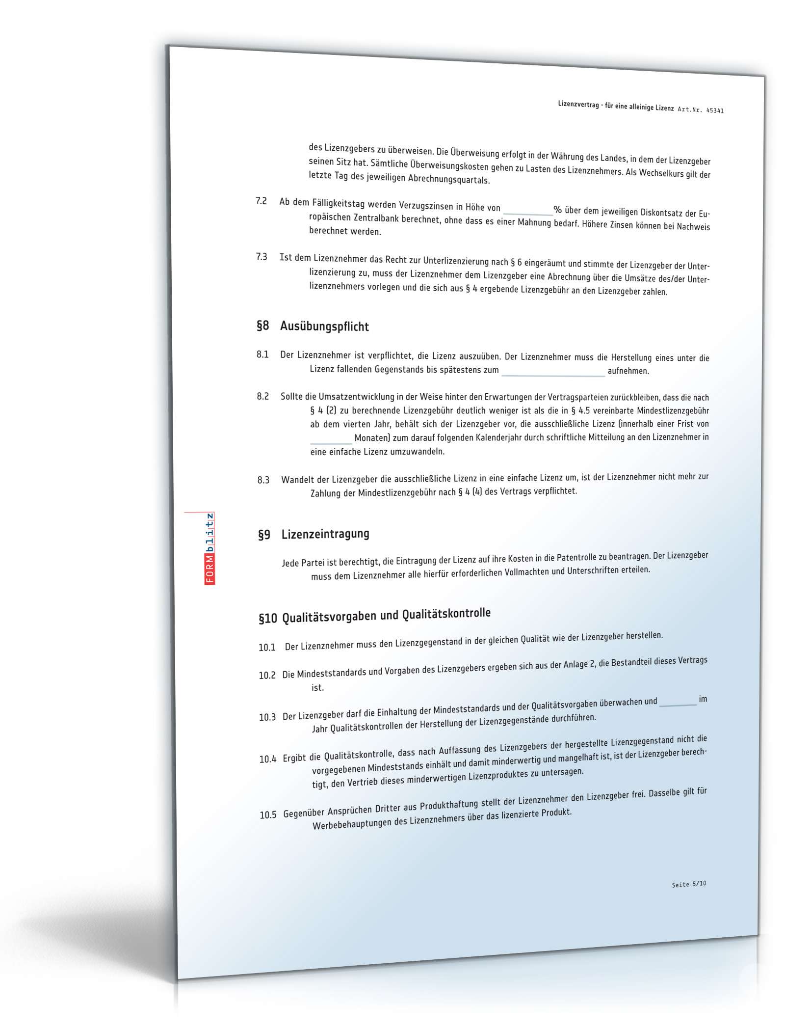 Lizenzvertrag alleinige Lizenz PDF. Seite: 5