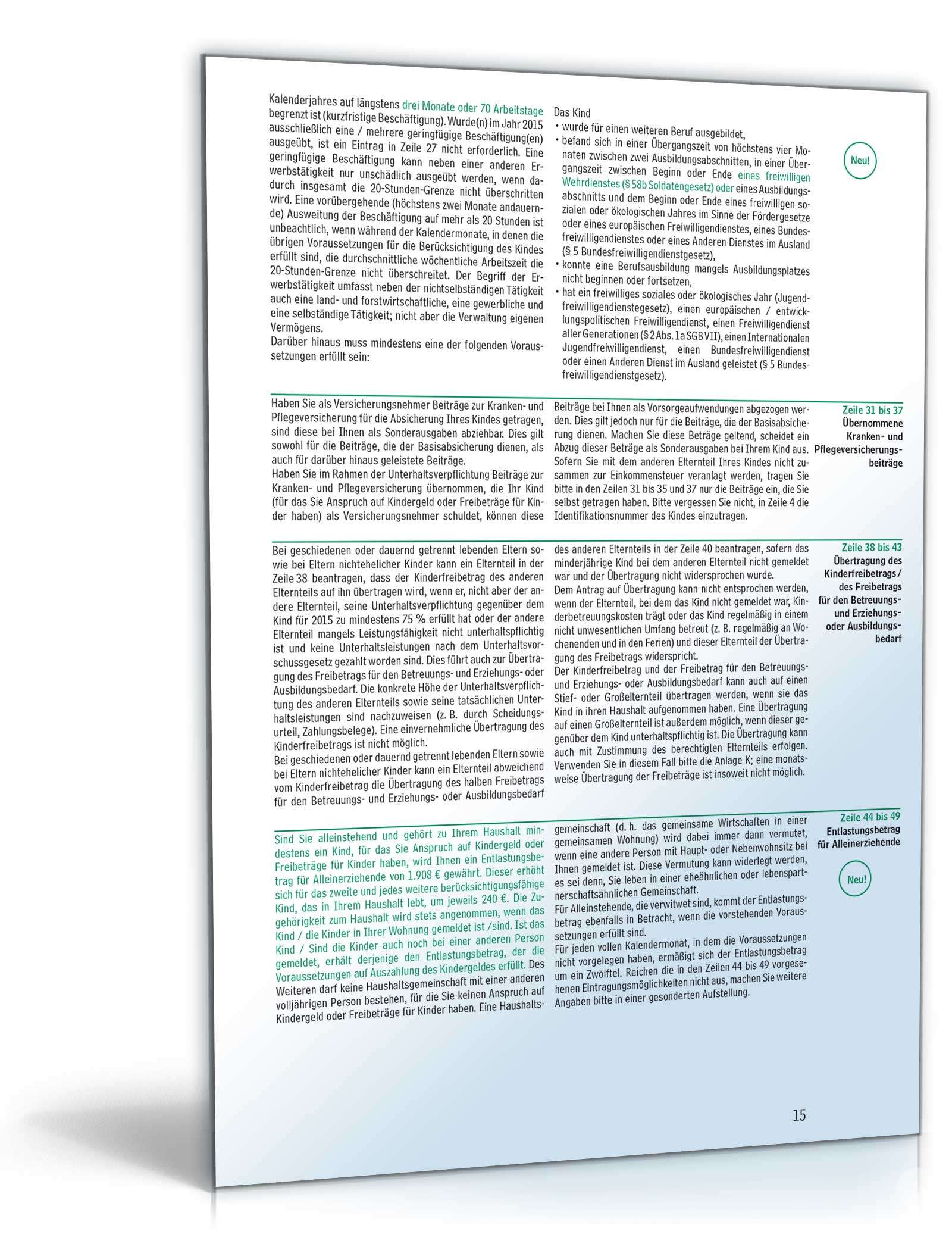 Anleitung zur Einkommensteuererklärung 2015 PDF. Seite: 15