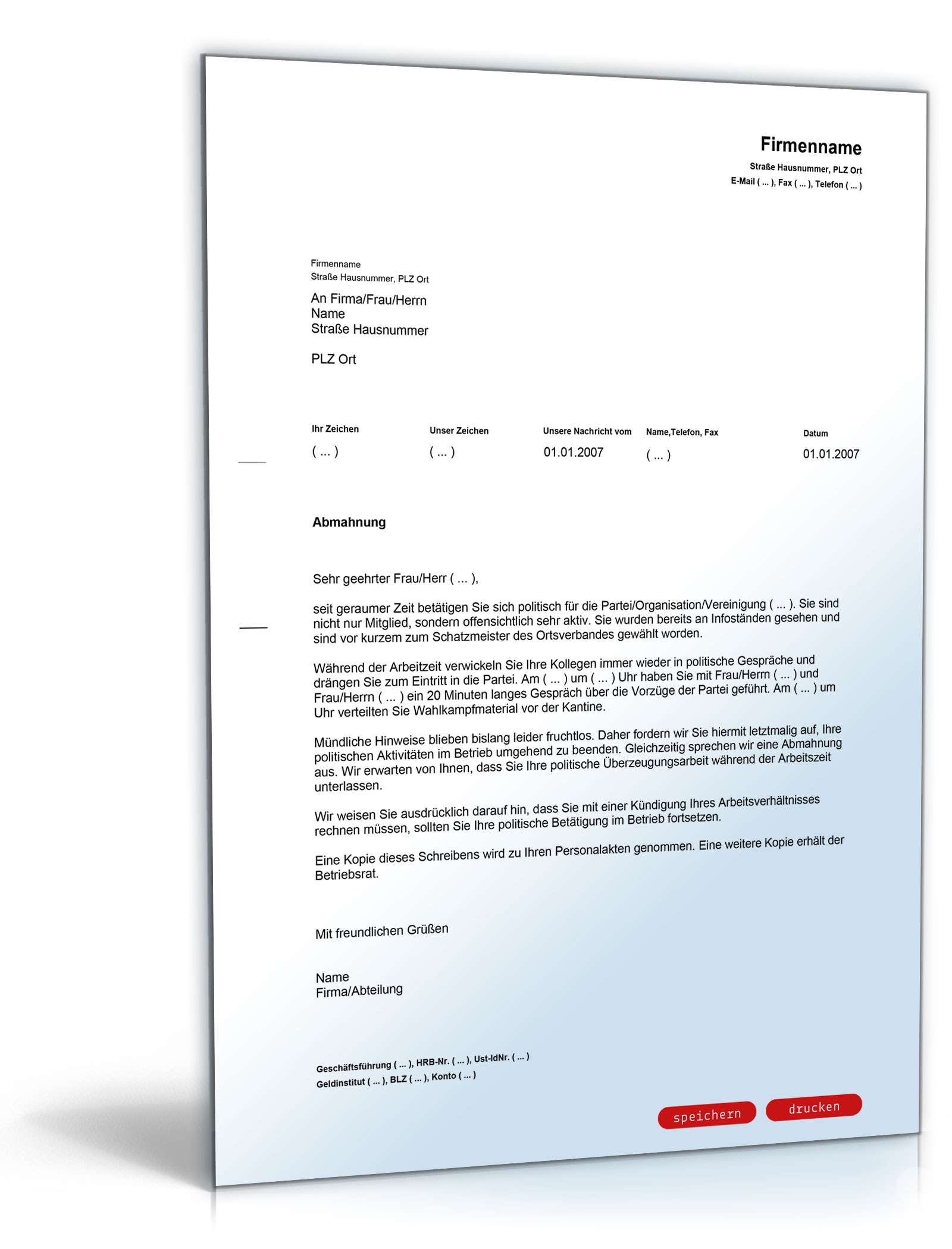 Abmahnung unerlaubte politische Betätigung PDF