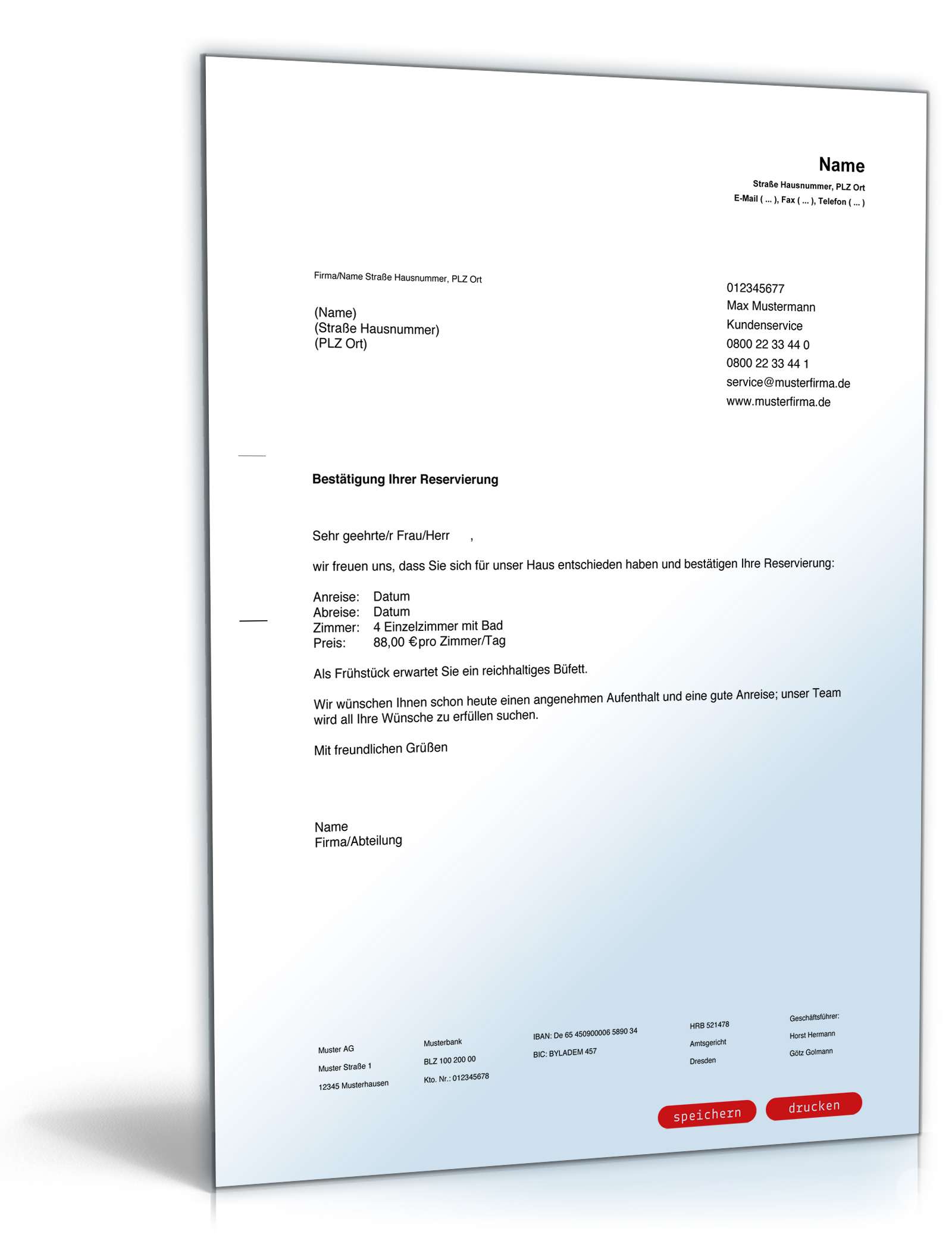 Hotelbestätigung Zimmerreservierung PDF