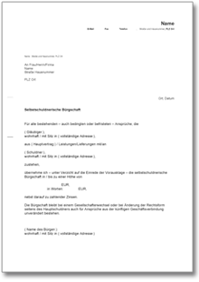 Selbstschuldnerische Bürgschaft (als Brief) Word