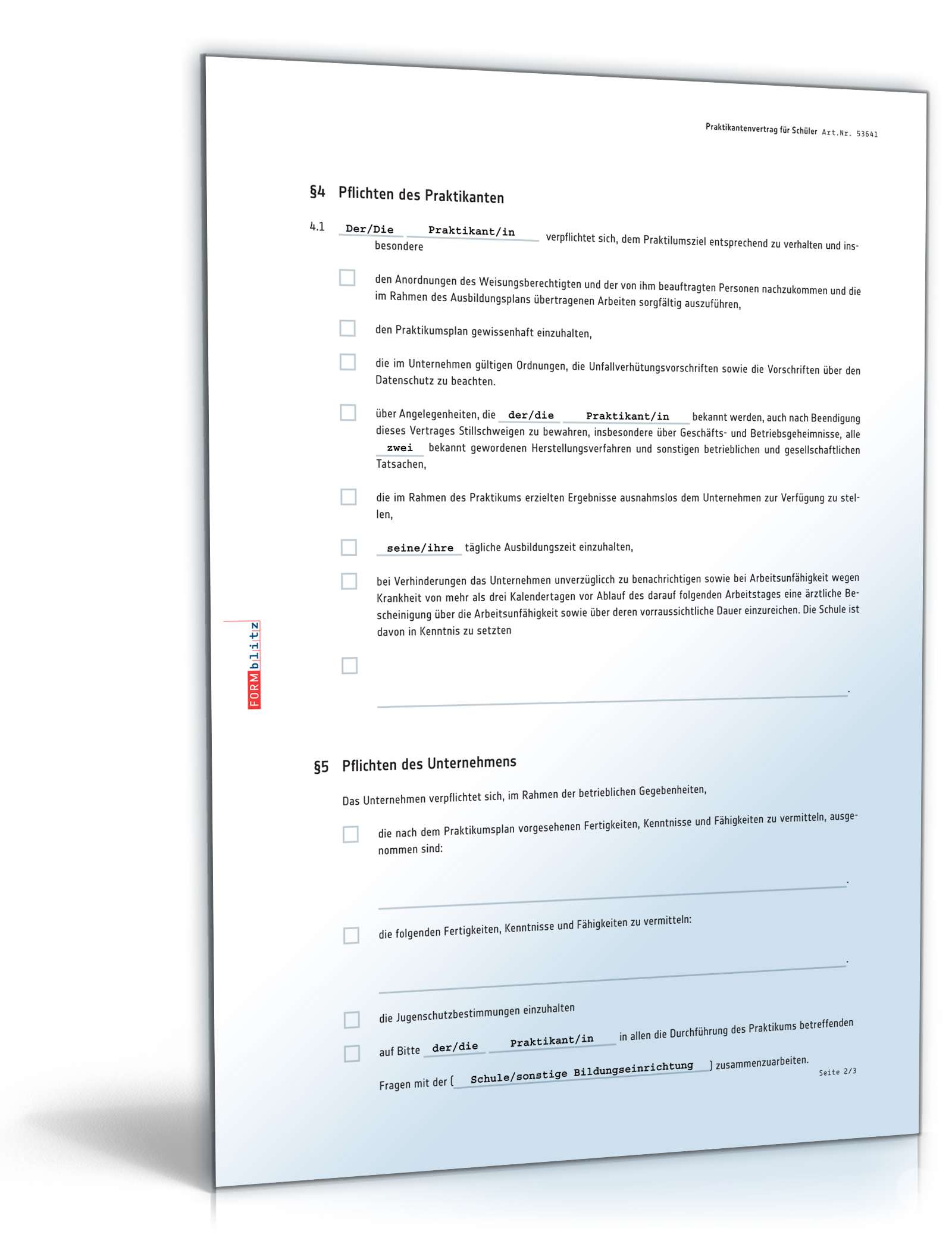 Praktikantenvertrag Schüler PDF. Seite: 2