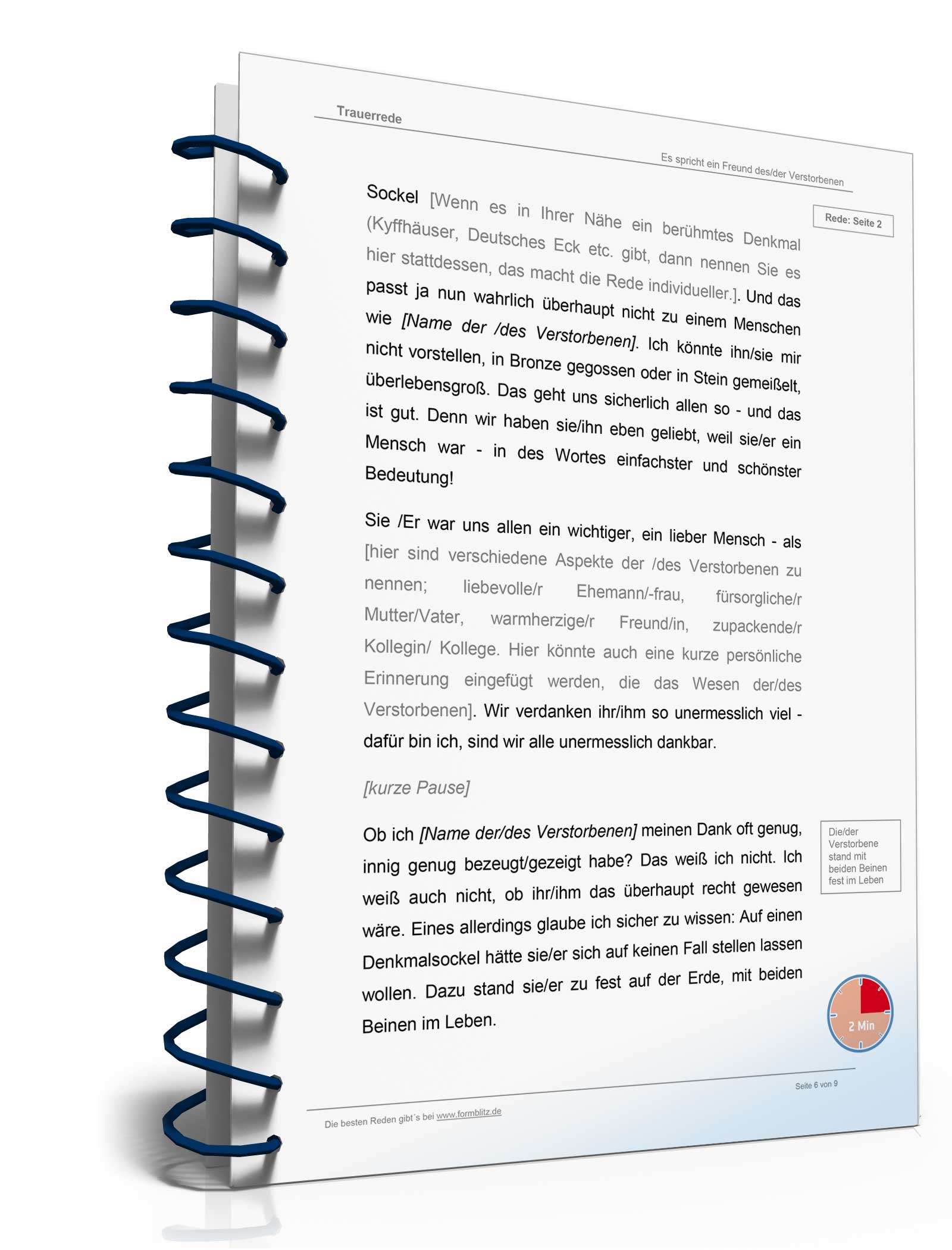 Trauerrede mit Leitmotiv: Denkmal in den Herzen der Mitmenschen Excel. Seite: 6