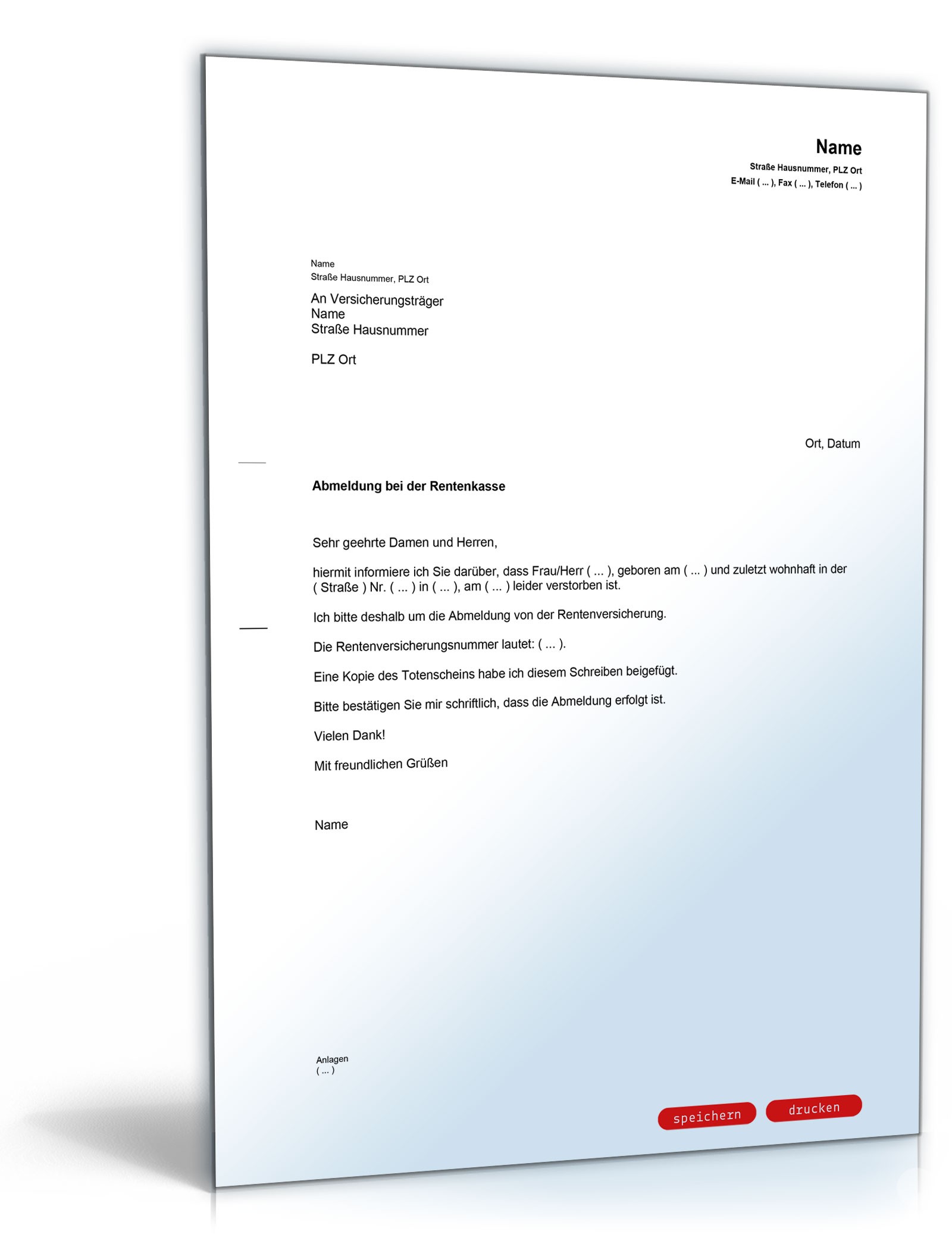 Abmeldung von der Rentenkasse / Rentenversicherung PDF