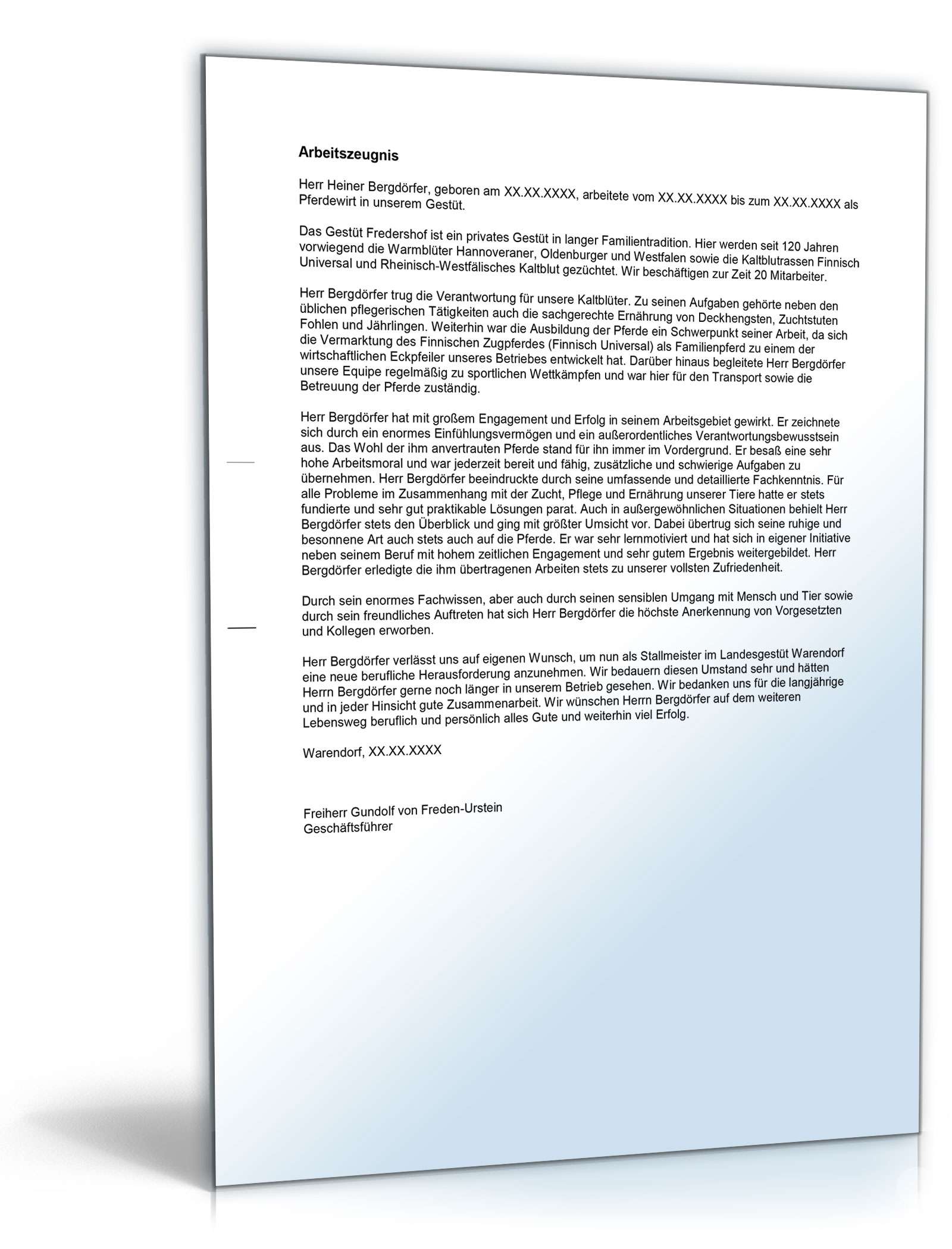 Arbeitszeugnis Pferdewirt Excel. Seite: 3