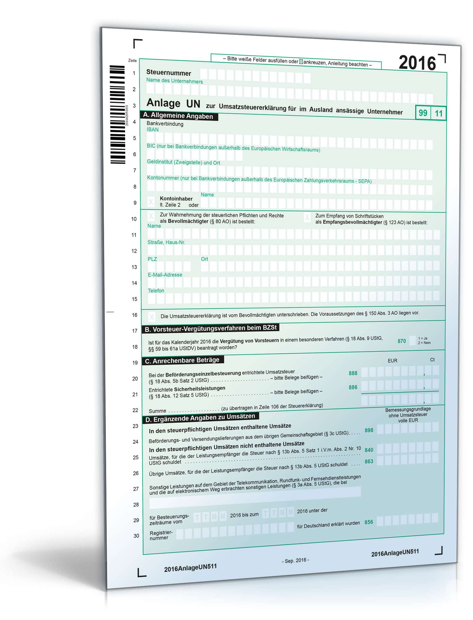 Anlage UN zur Umsatzsteuererklärung 2016 PDF