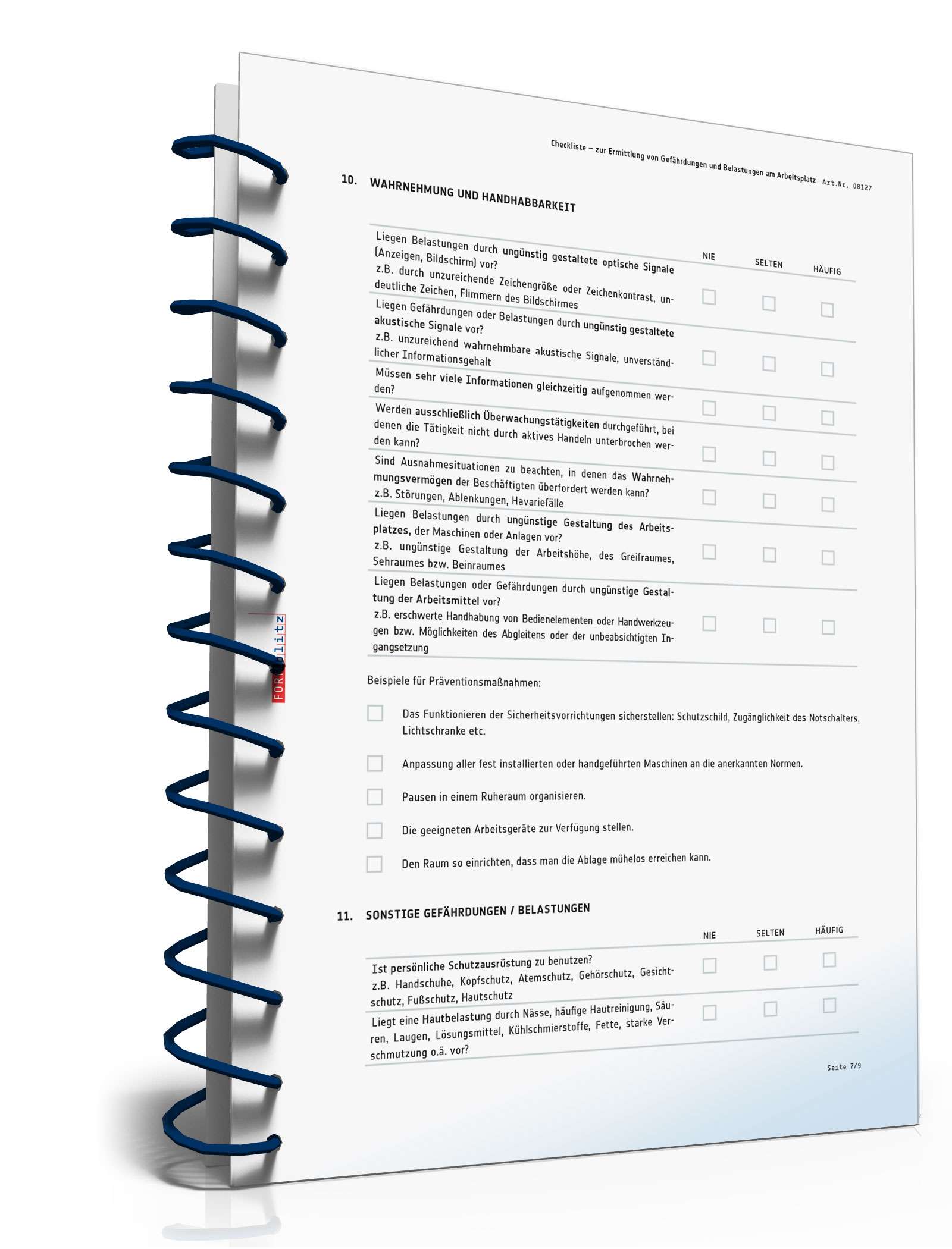 Checkliste Gefährdungen/Belastungen Arbeitsplatz PDF. Seite: 7