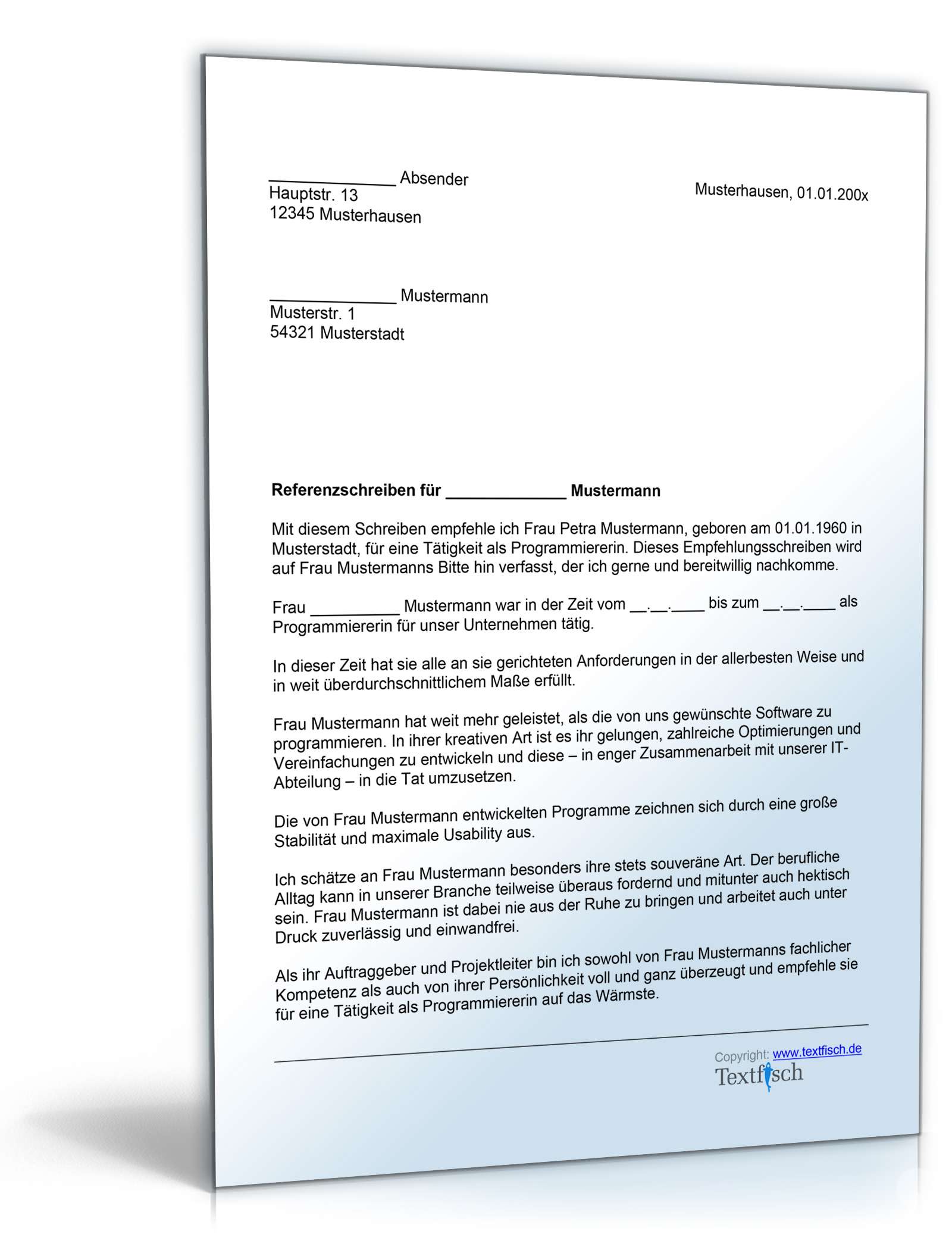 Referenzschreiben Programmierer Word