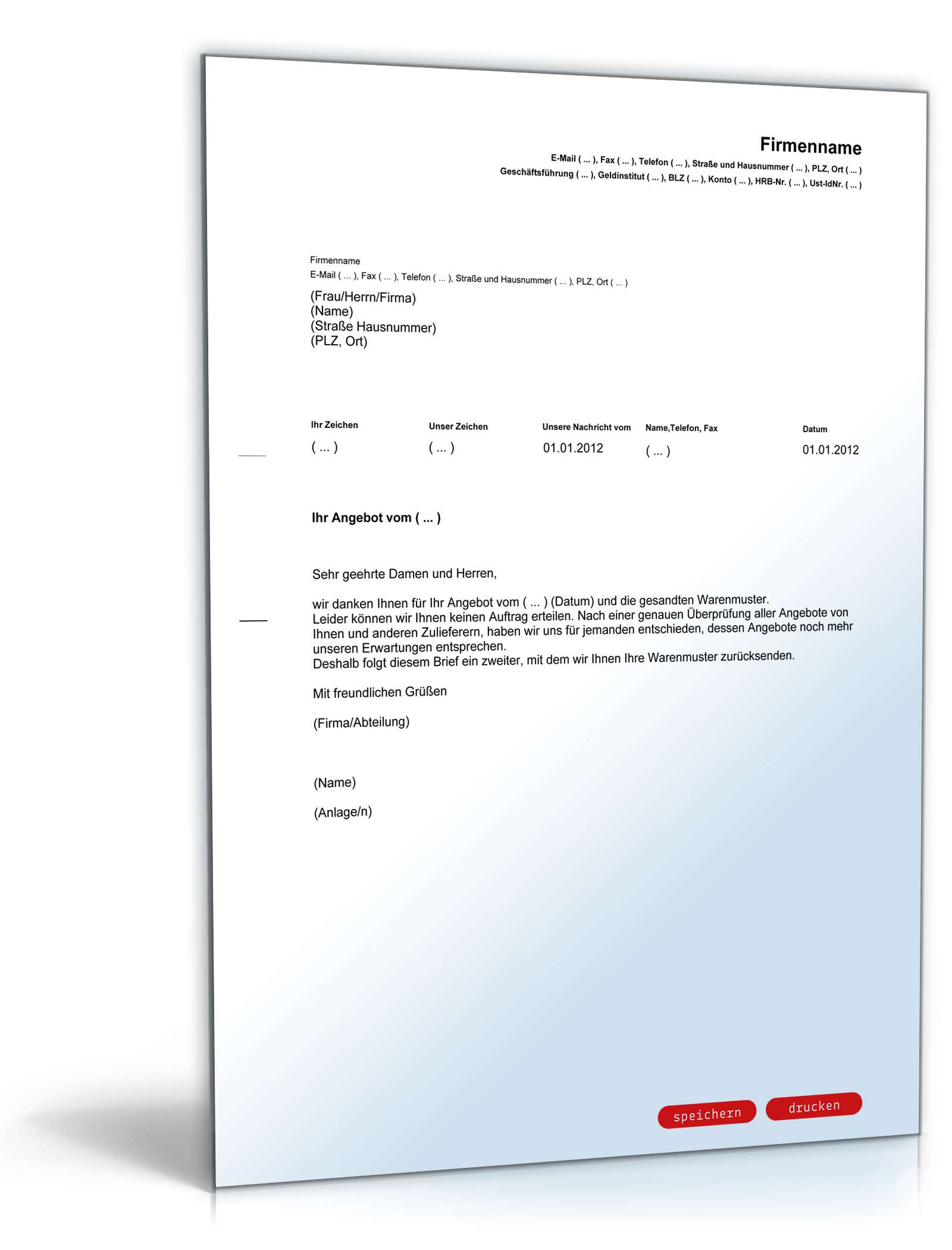 Absage nach Angebotsvergleich Englisch/Deutsch PDF. Seite: 2