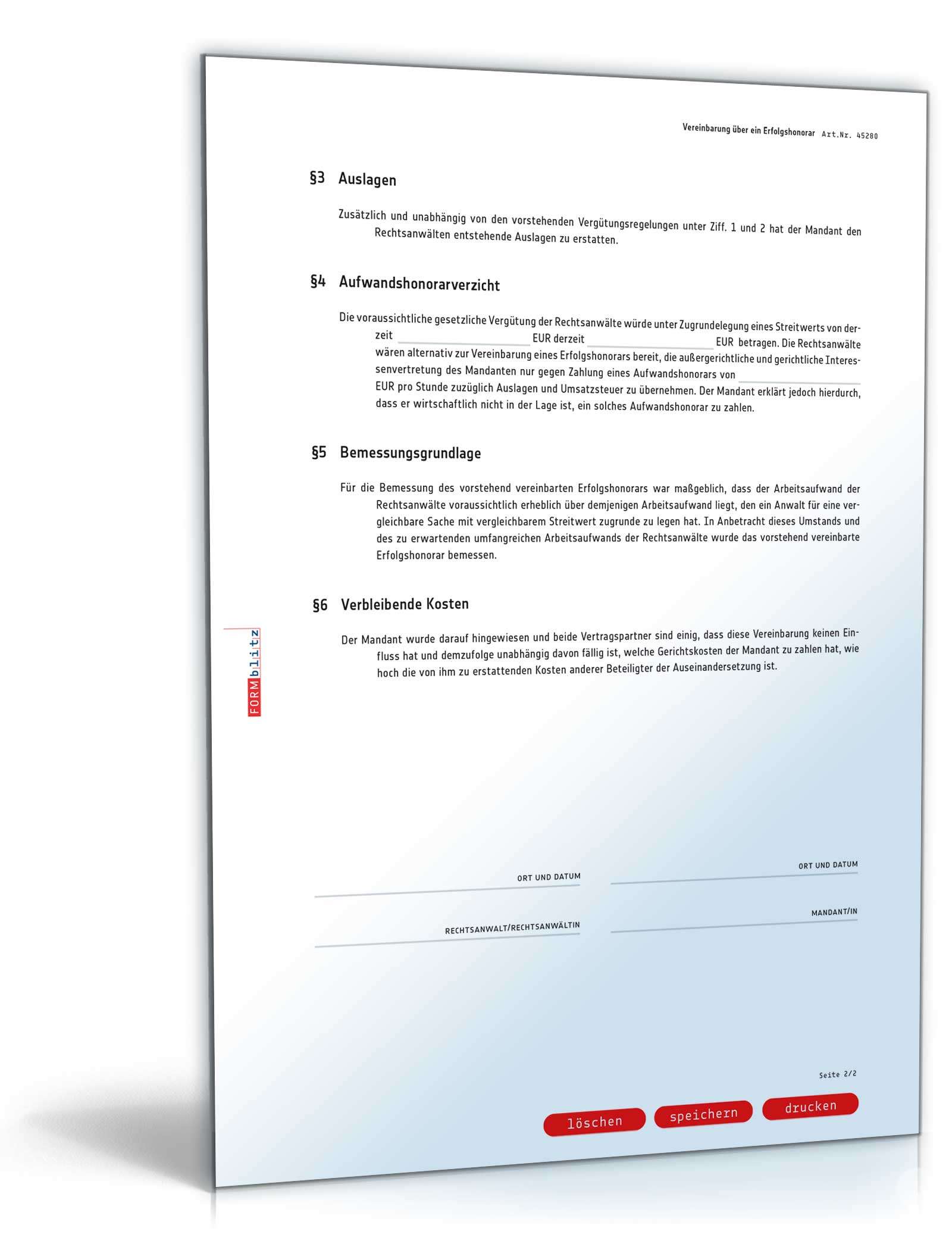 Vereinbarung Erfolgshonorar Rechtsanwalt PDF. Seite: 2