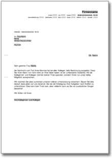 Kondolenzschreiben an trauernde Arbeitskollegin  Word