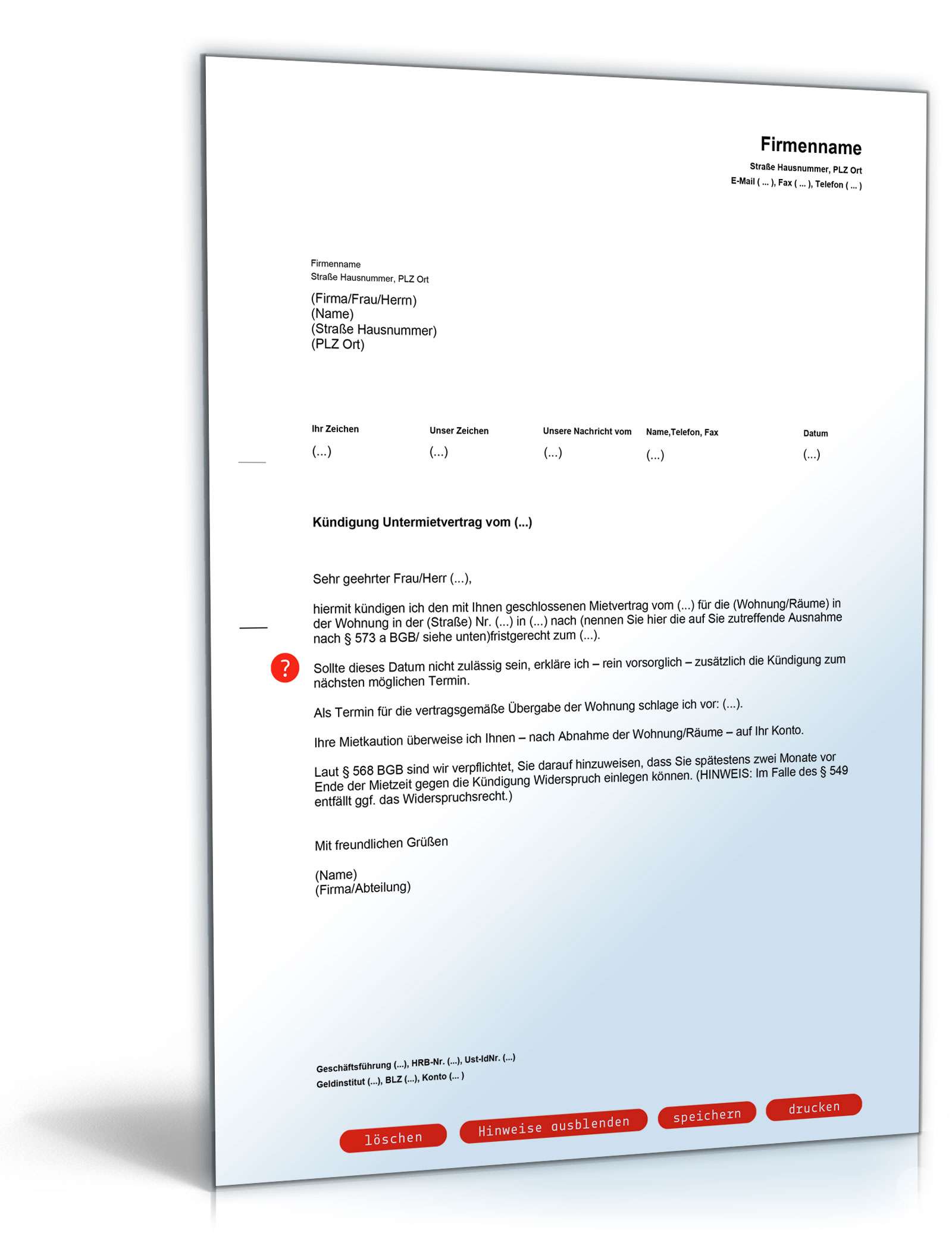 Fristgemäße Kündigung Untermietvertrag durch Untervermieter PDF