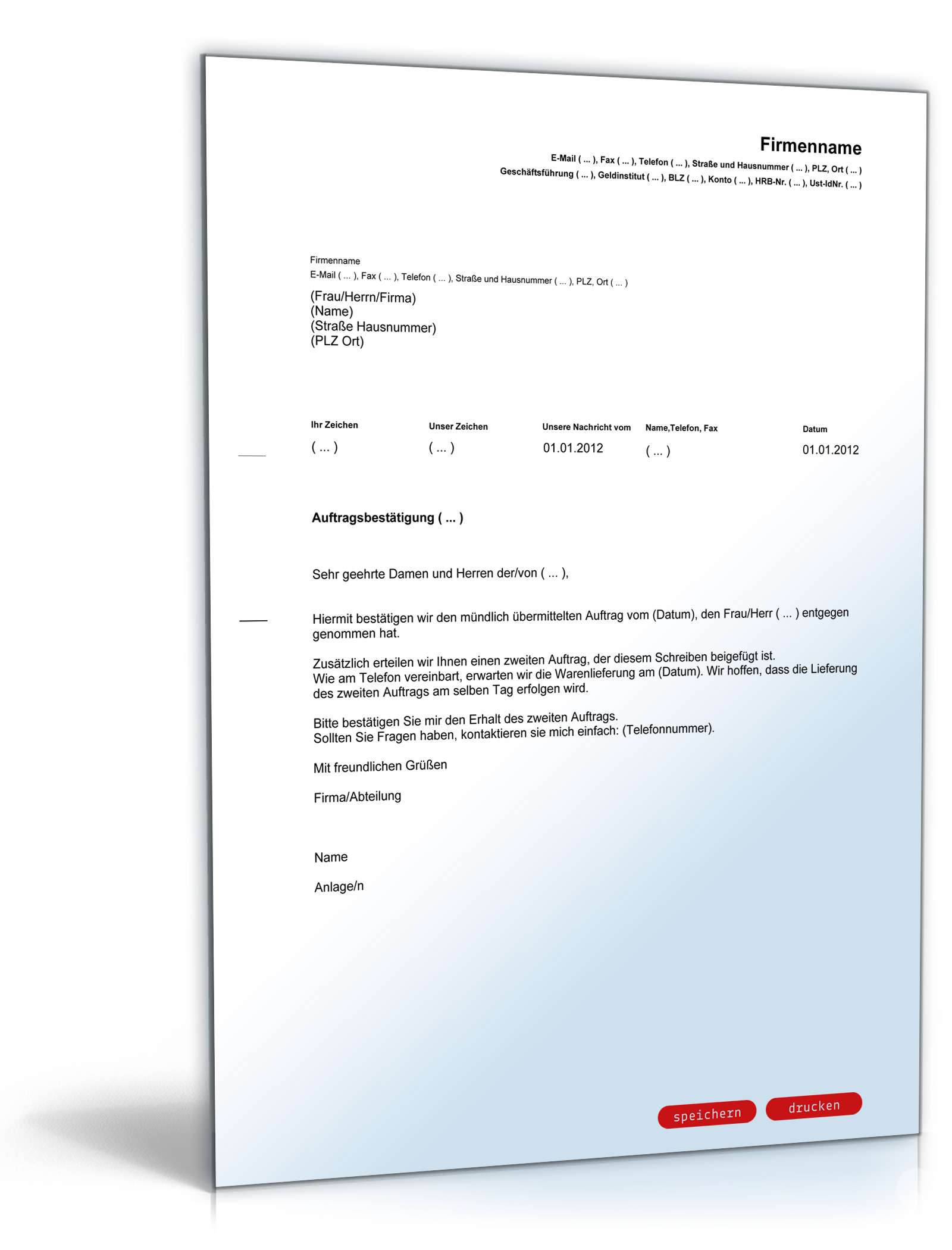 Bestätigung telefonischer Auftrag Englisch/Deutsch PDF. Seite: 2