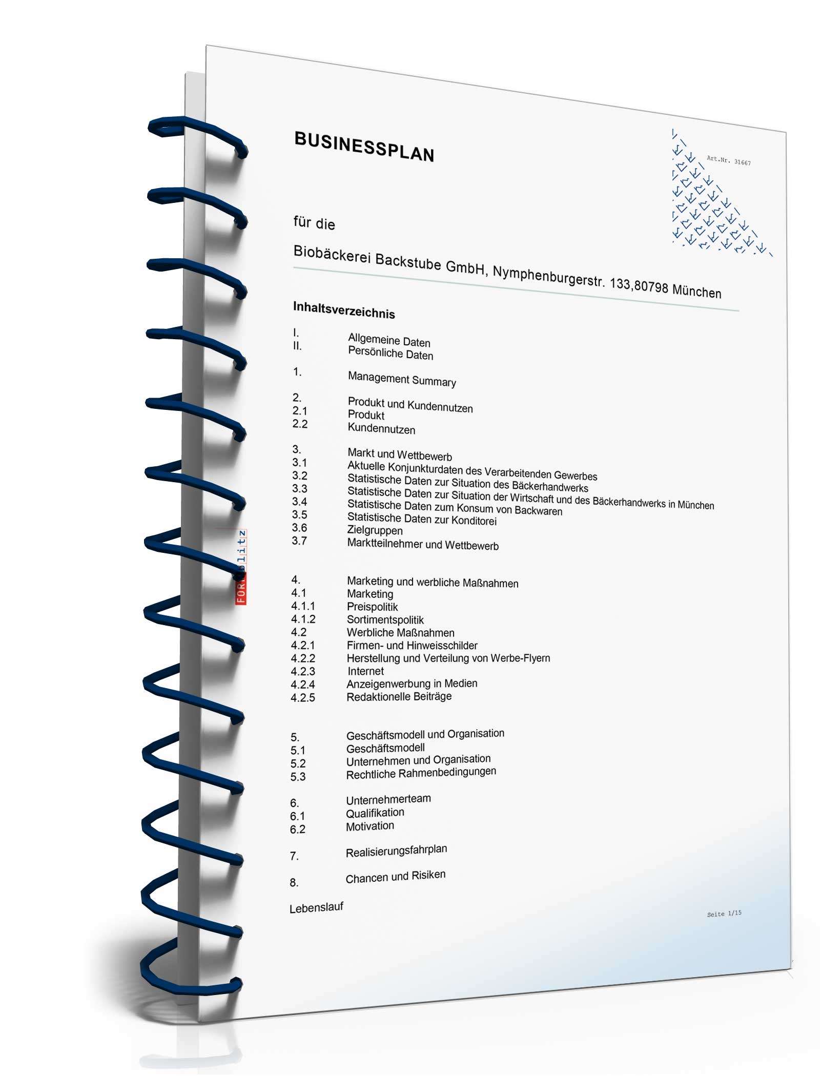 Businessplan Bäckerei  Excel. Seite: 3