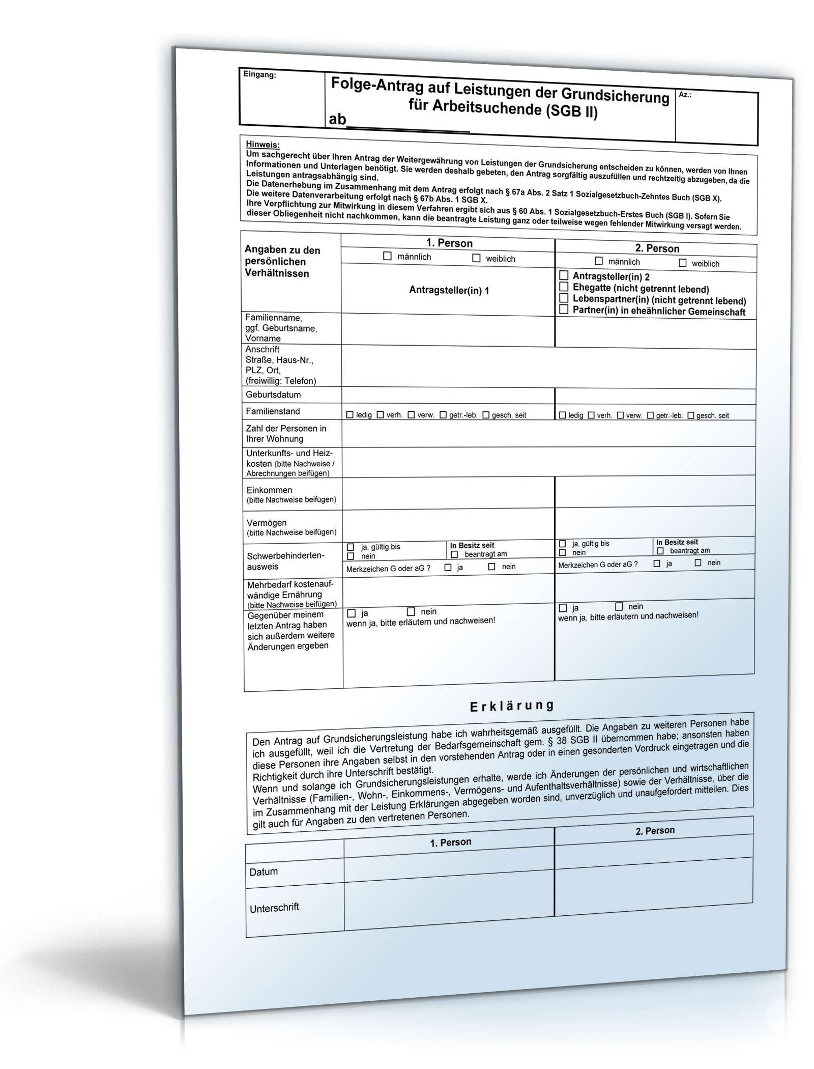Antrag auf Weiterbewilligung Bürgergeld PDF