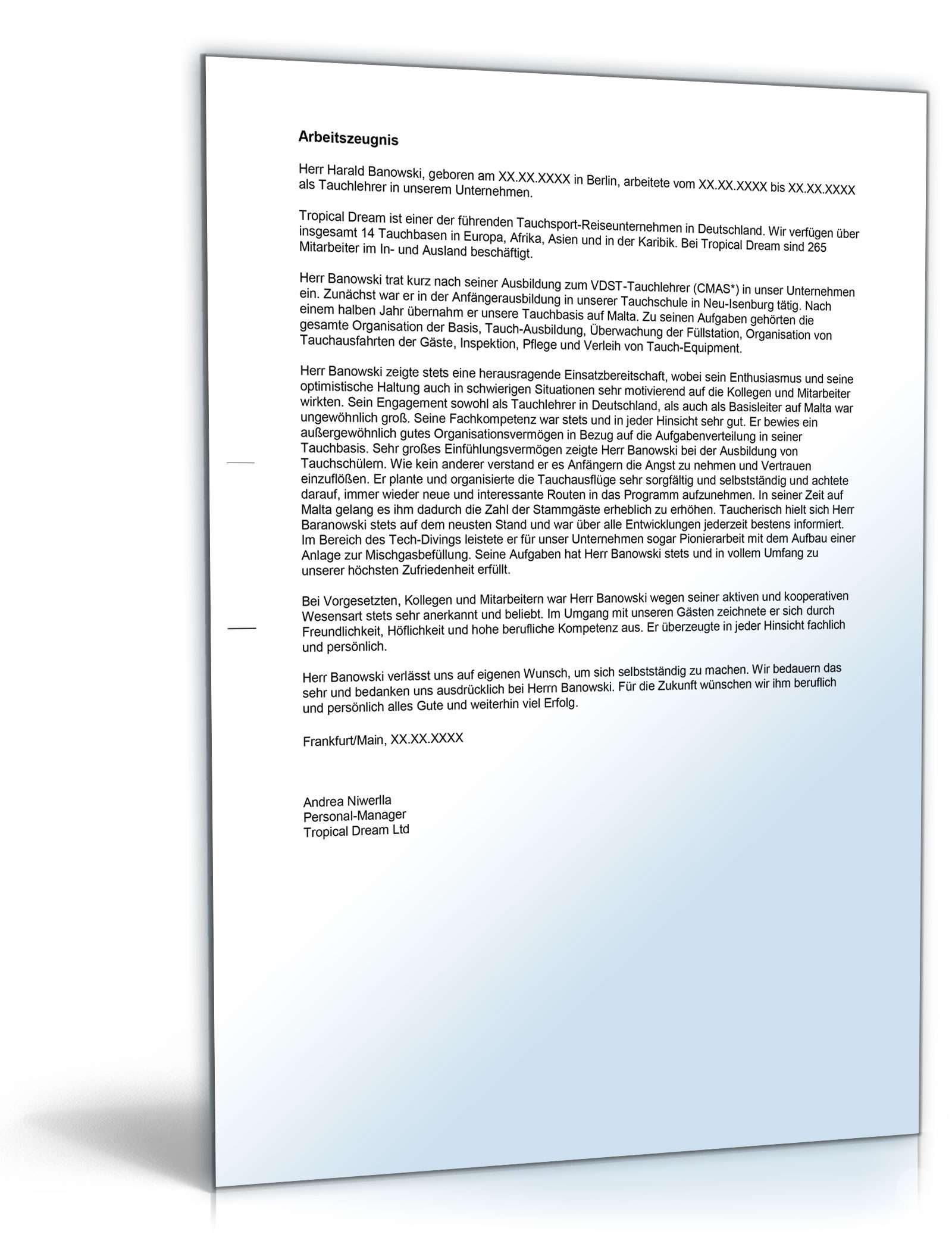 Arbeitszeugnis Tauchlehrer Excel. Seite: 3