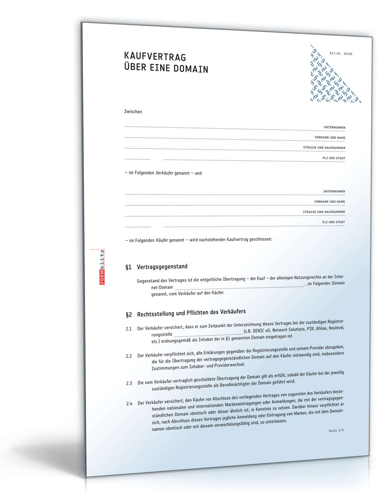 Kaufvertrag Domain PDF