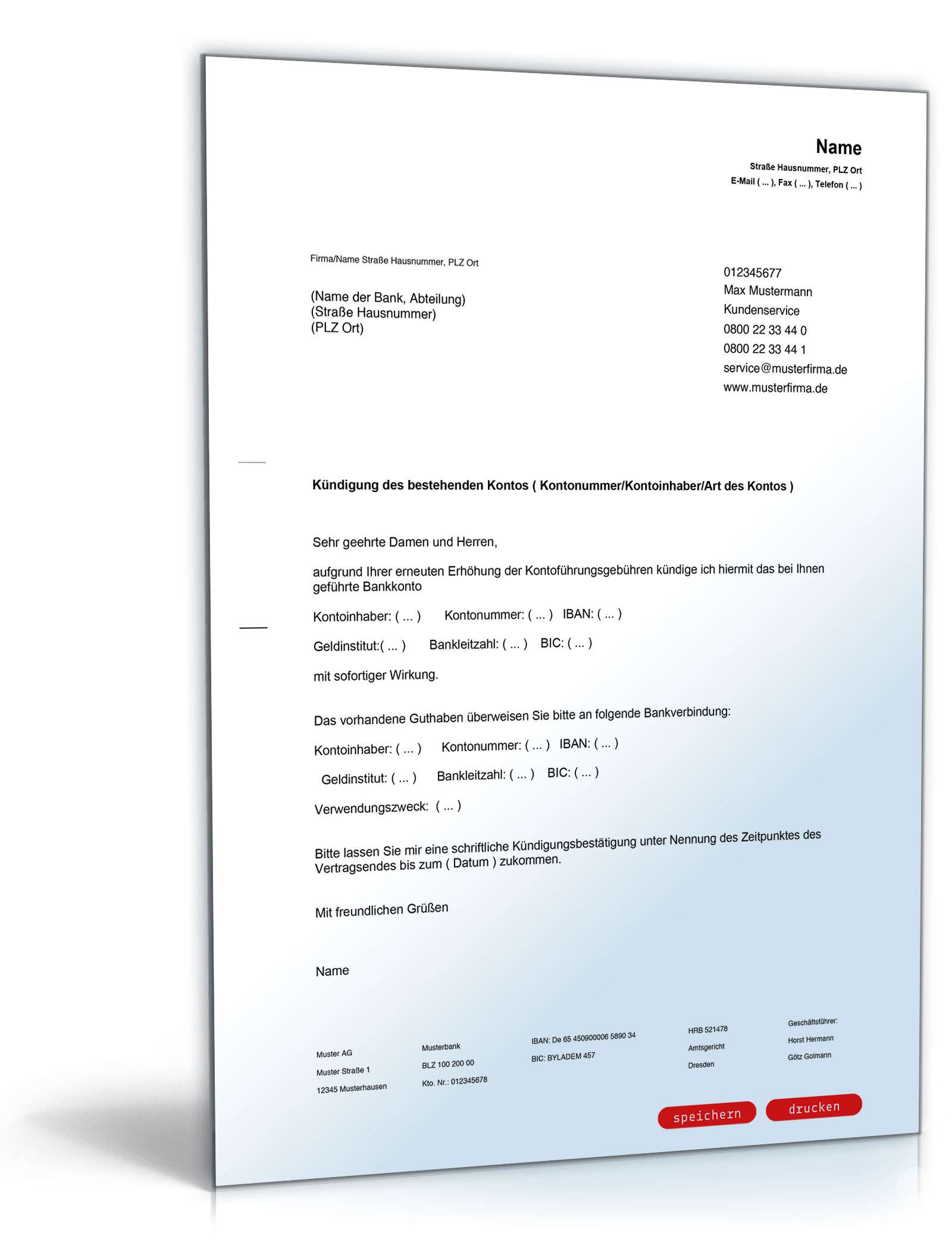 Kündigung Bankkonto PDF