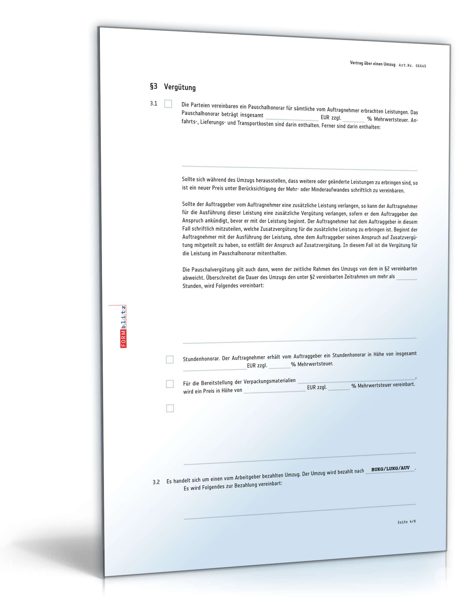 Umzugsvertrag PDF. Seite: 4