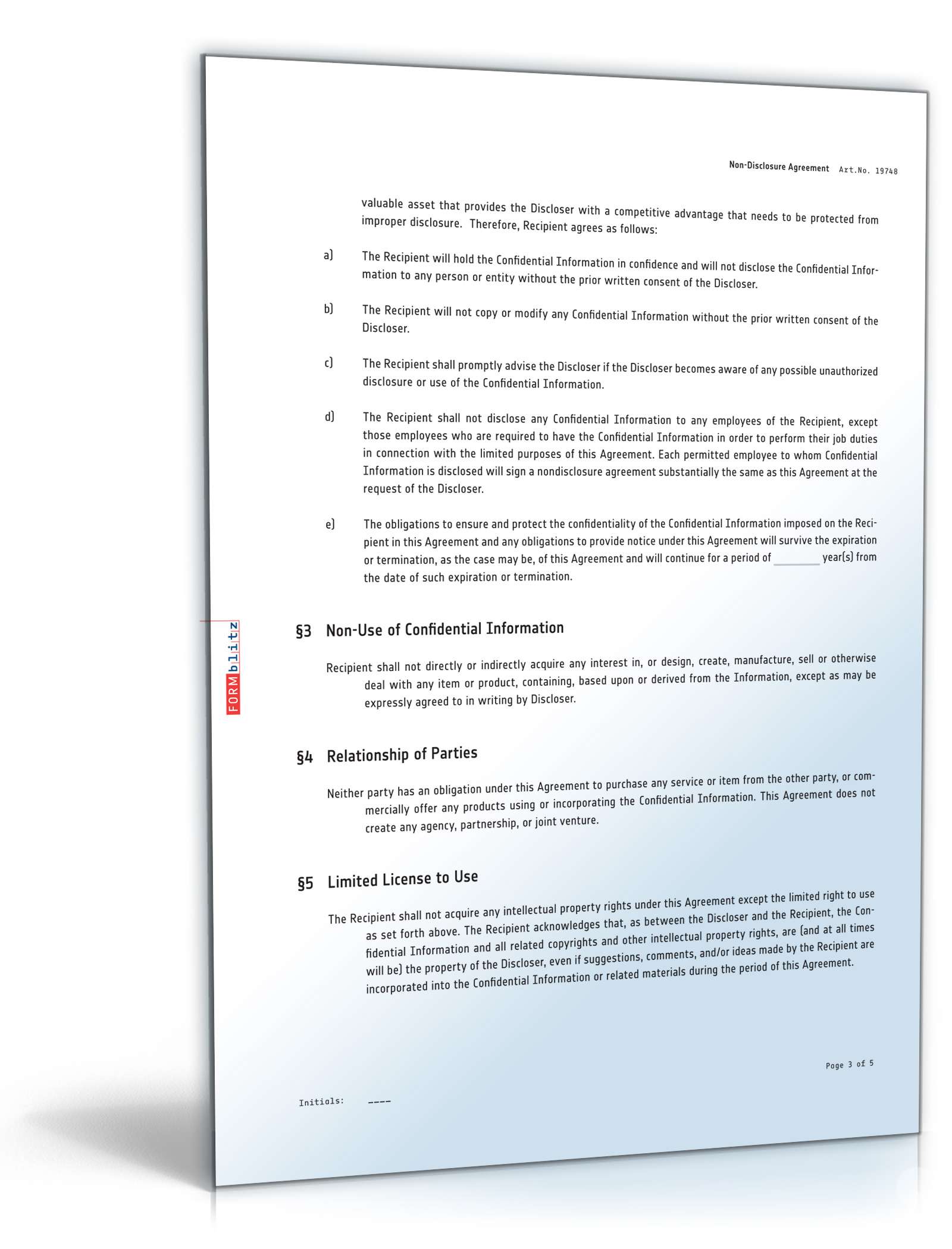 Geheimhaltungsvereinbarung auf Englisch PDF. Seite: 3