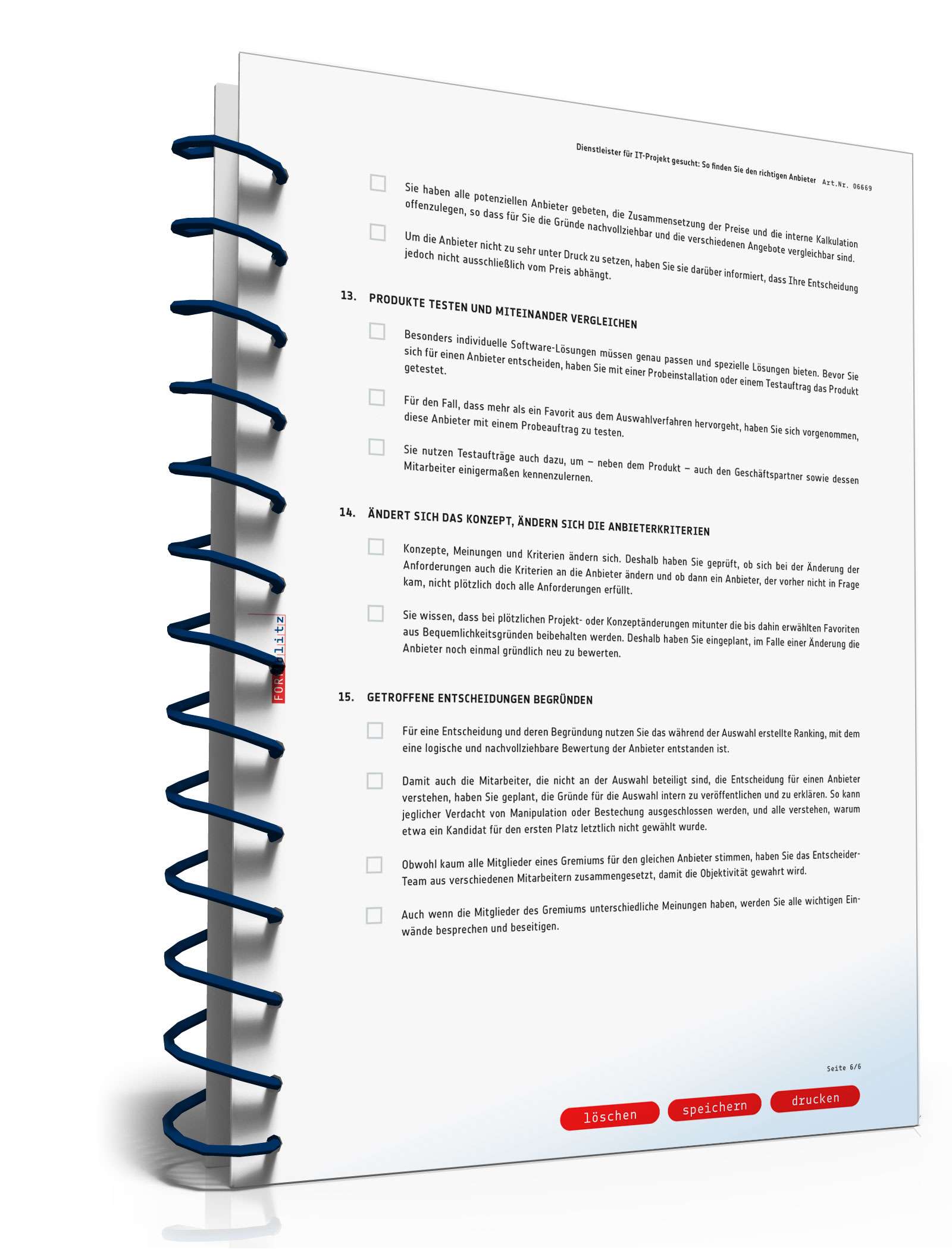 Checkliste Suche Dienstleister IT-Projekt PDF. Seite: 6