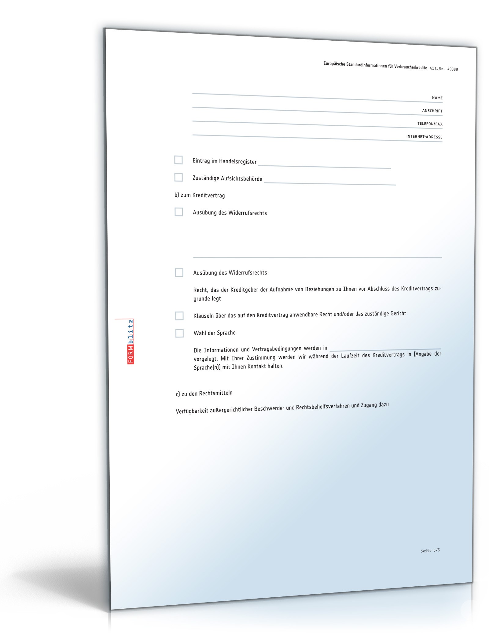 Europäische Standardinformationen für Verbraucherkredite PDF. Seite: 5