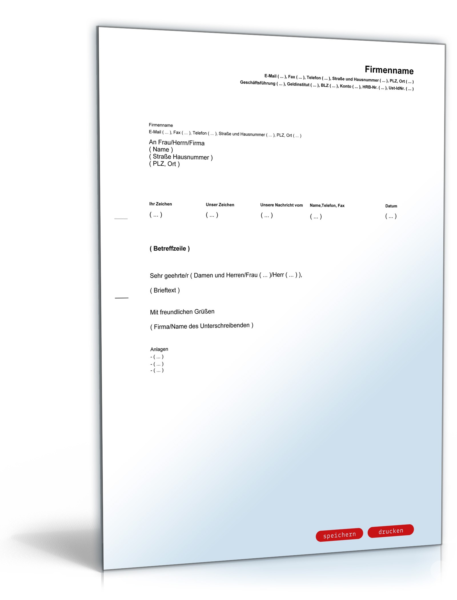 Allgemeiner Geschäftsbrief Excel