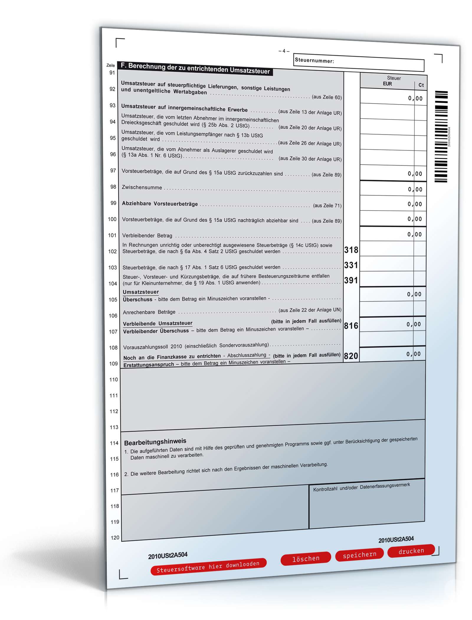 Umsatzsteuererklärung 2010  PDF. Seite: 4