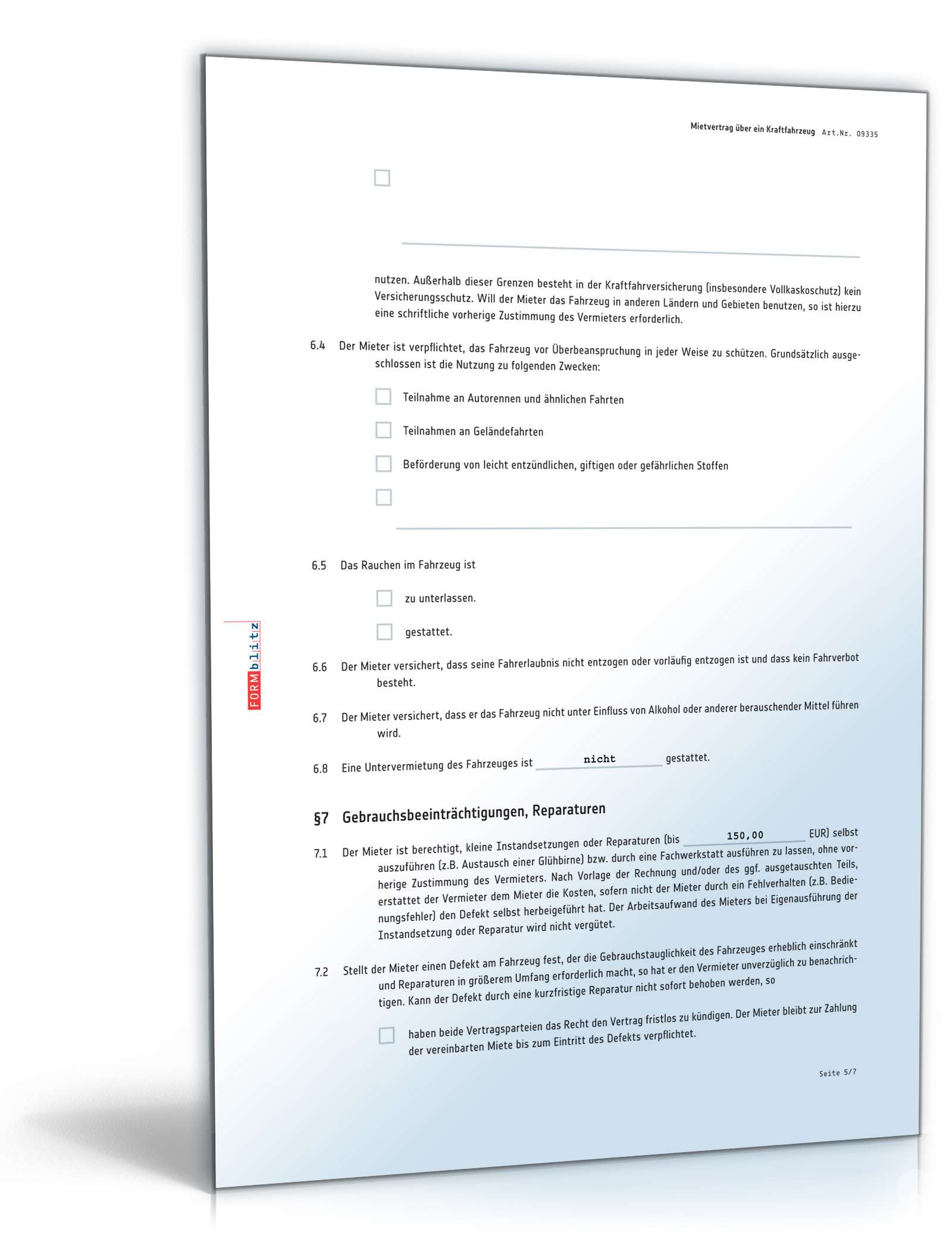 Kfz Mietvertrag PDF. Seite: 5