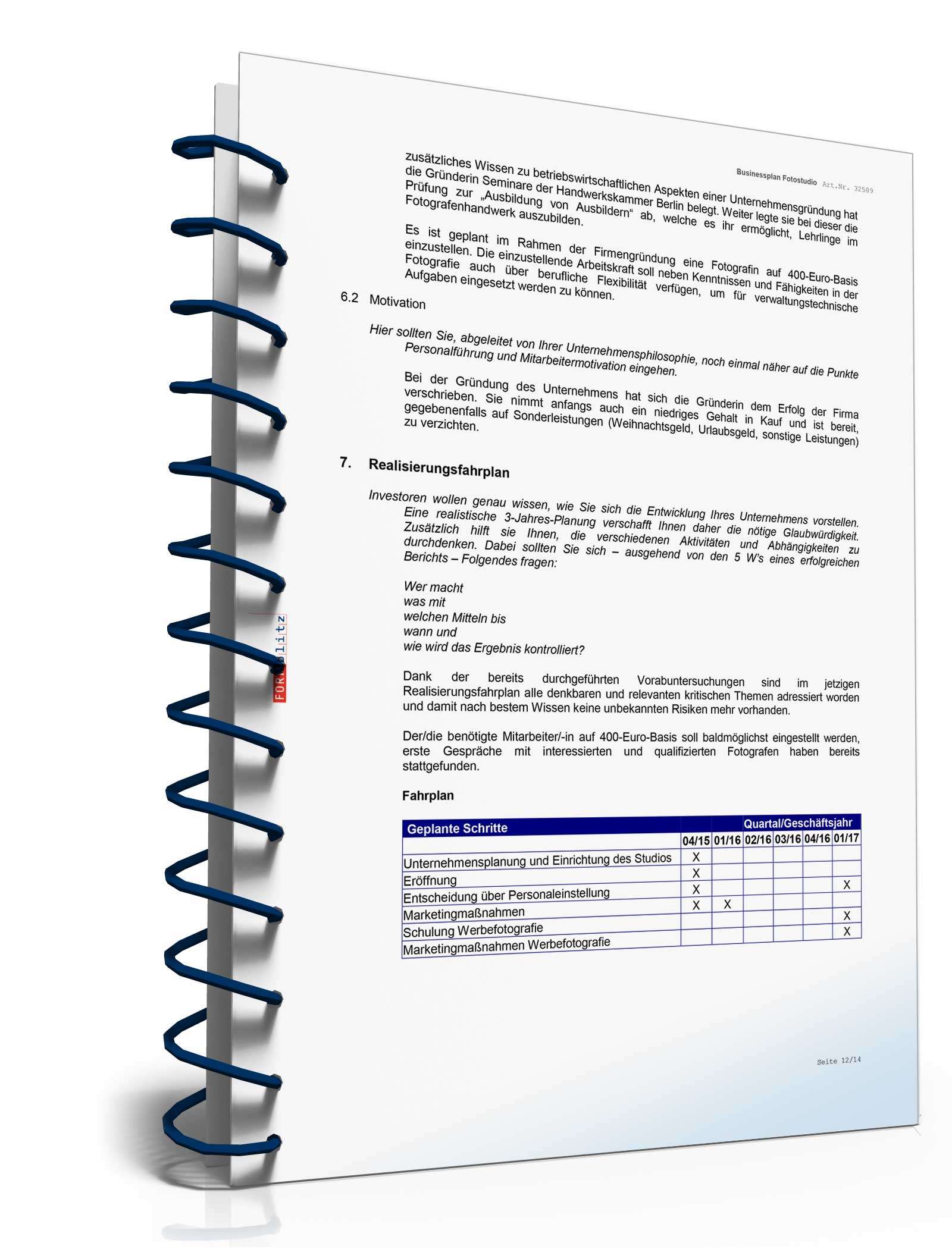 Businessplan Fotograf Excel. Seite: 14
