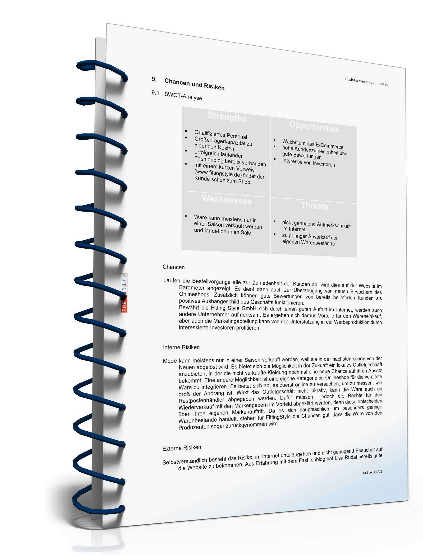 Businessplan Online-Shop für Mode Excel. Seite: 7