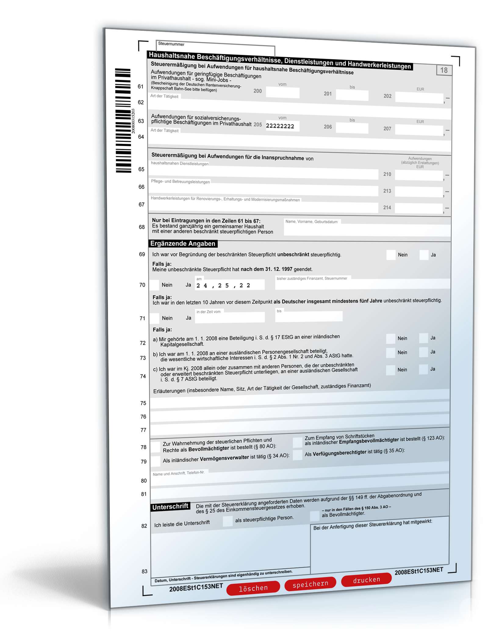Einkommensteuererklärung beschränkt Steuerpflichtige 2008 PDF. Seite: 3