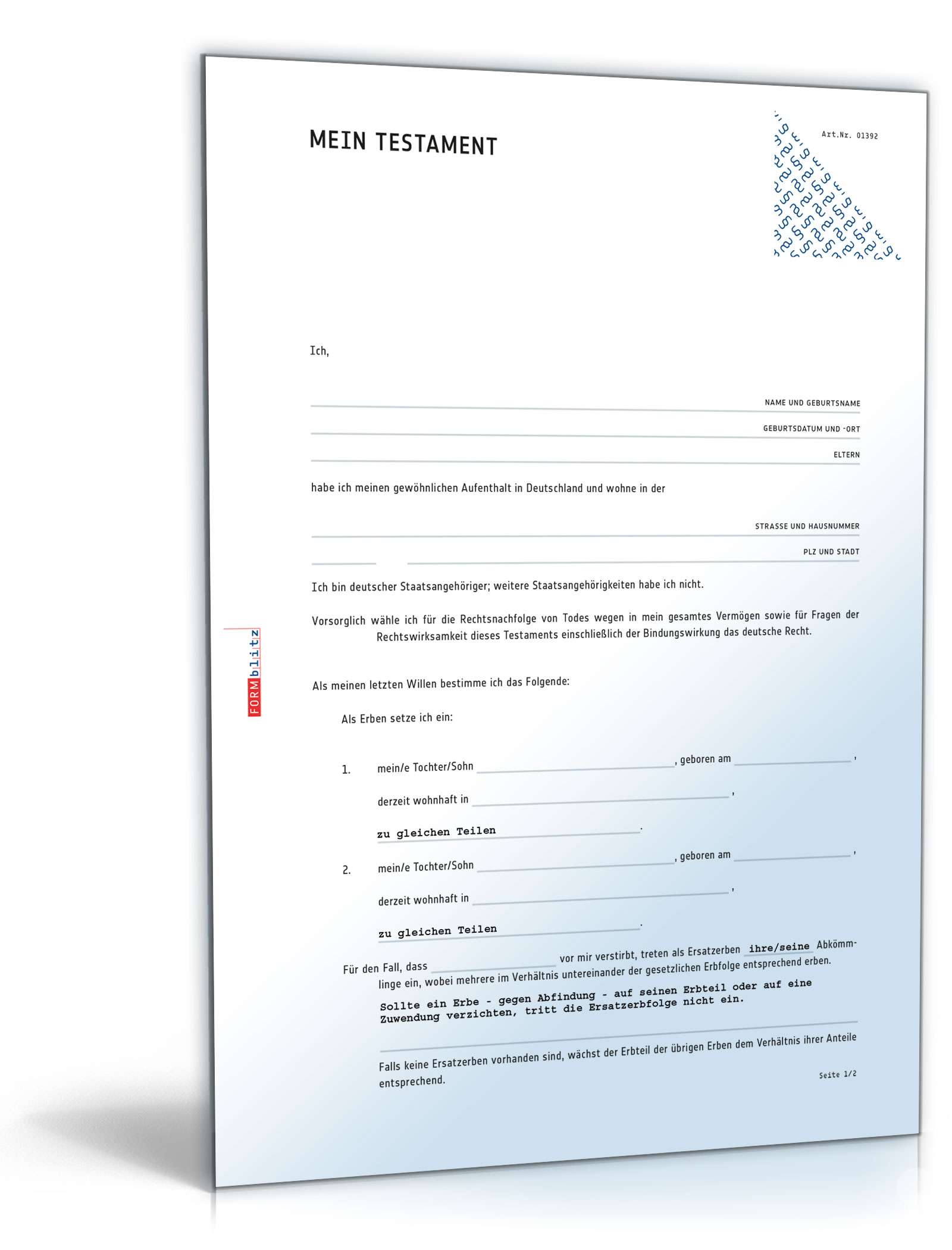 Einfaches Testament PDF