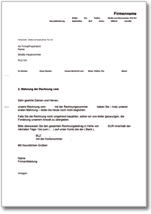 2. Mahnung mit Anwaltsdrohung Word