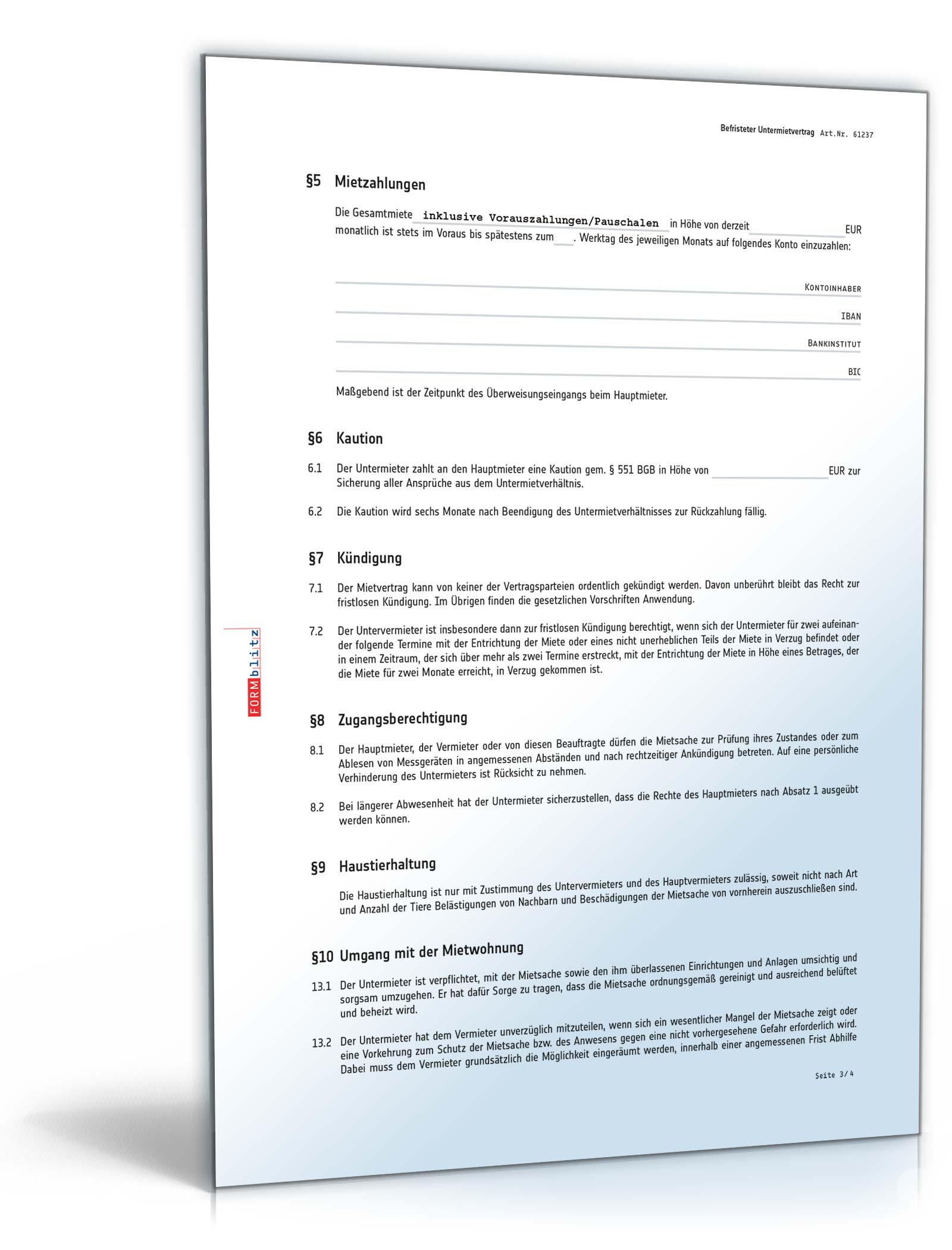 Befristeter Untermietvertrag PDF. Seite: 3