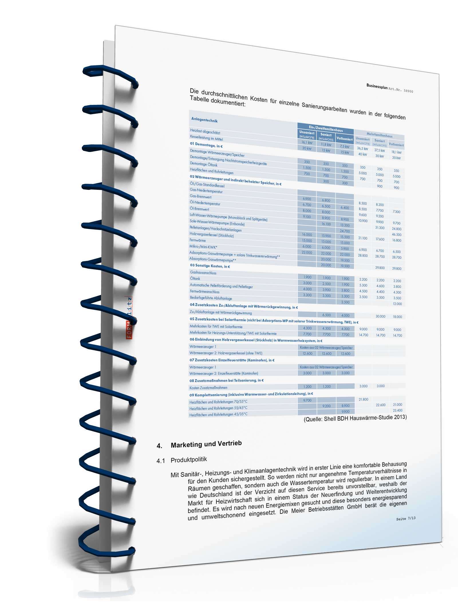 Businessplan Betriebsstätte für Sanitär-, Heizungs- & Klimaanlagentechnik Excel. Seite: 9