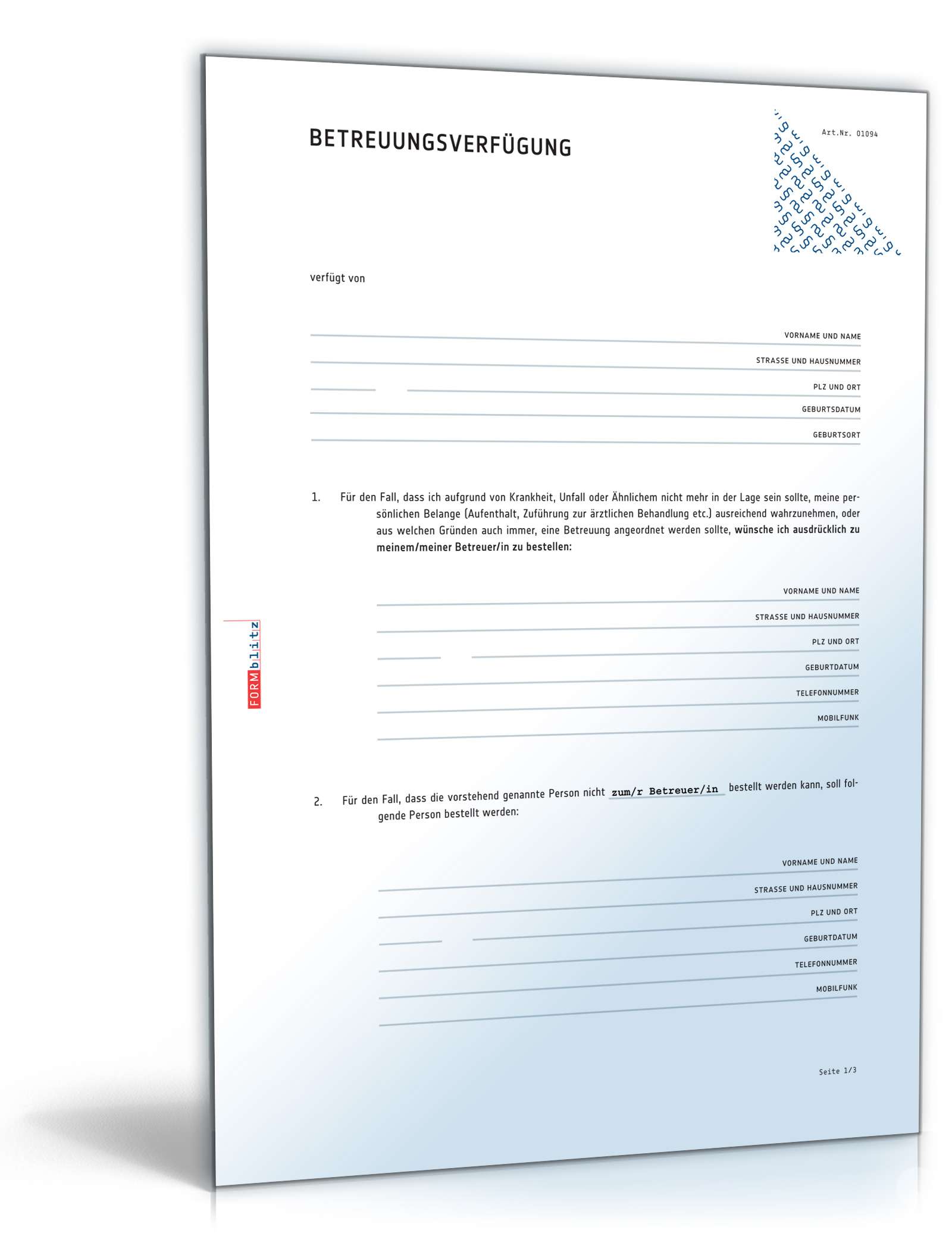 Einfache Betreuungsverfügung PDF