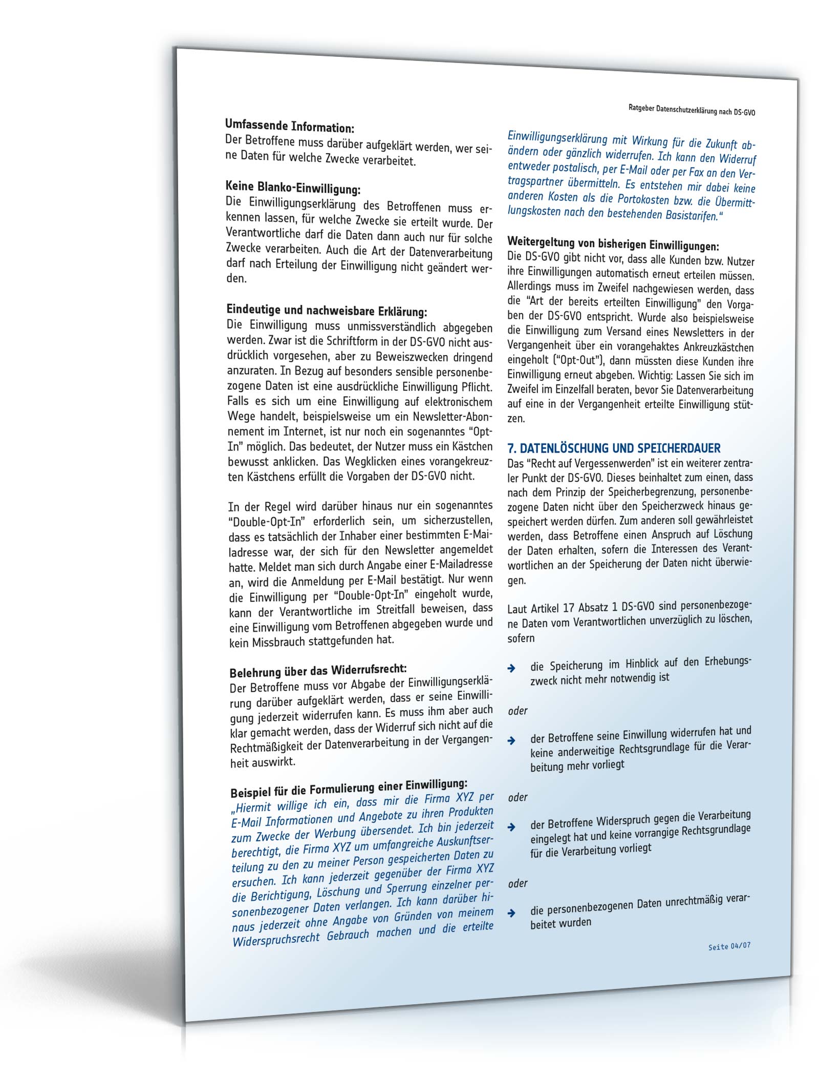 Ratgeber Datenschutzerklärung DSGVO PDF. Seite: 4