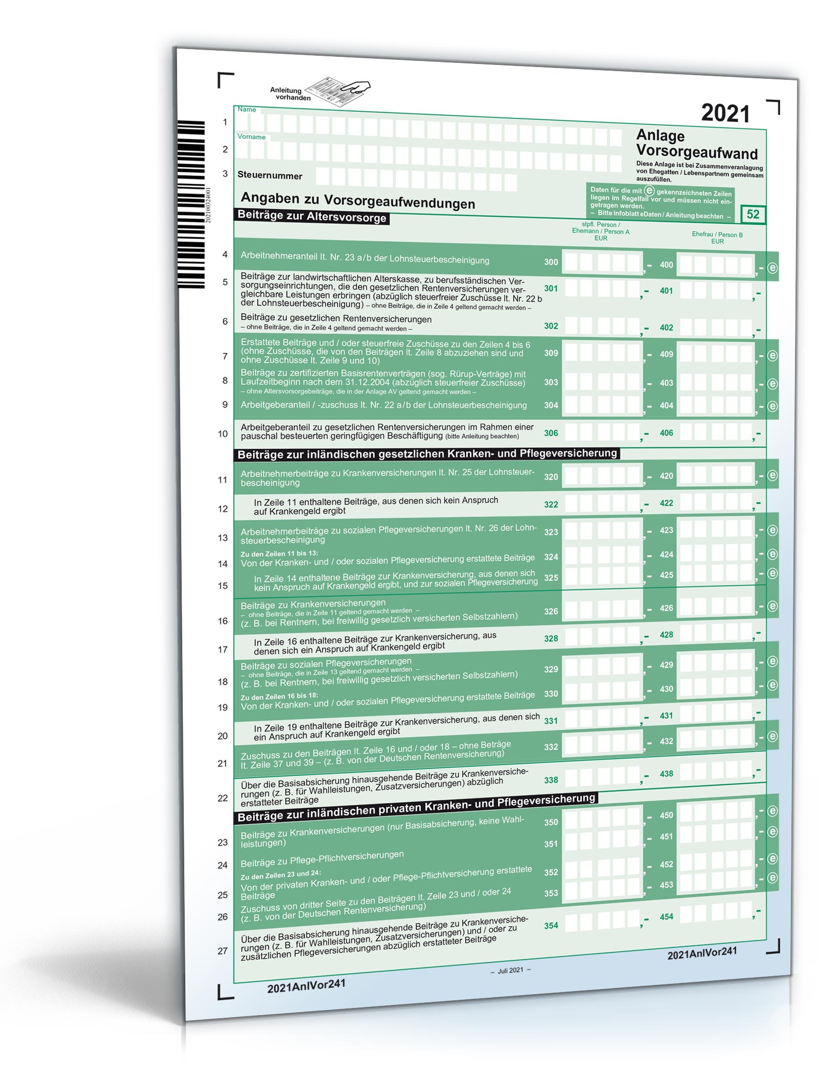 Anlage Vorsorgeaufwand 2021 PDF