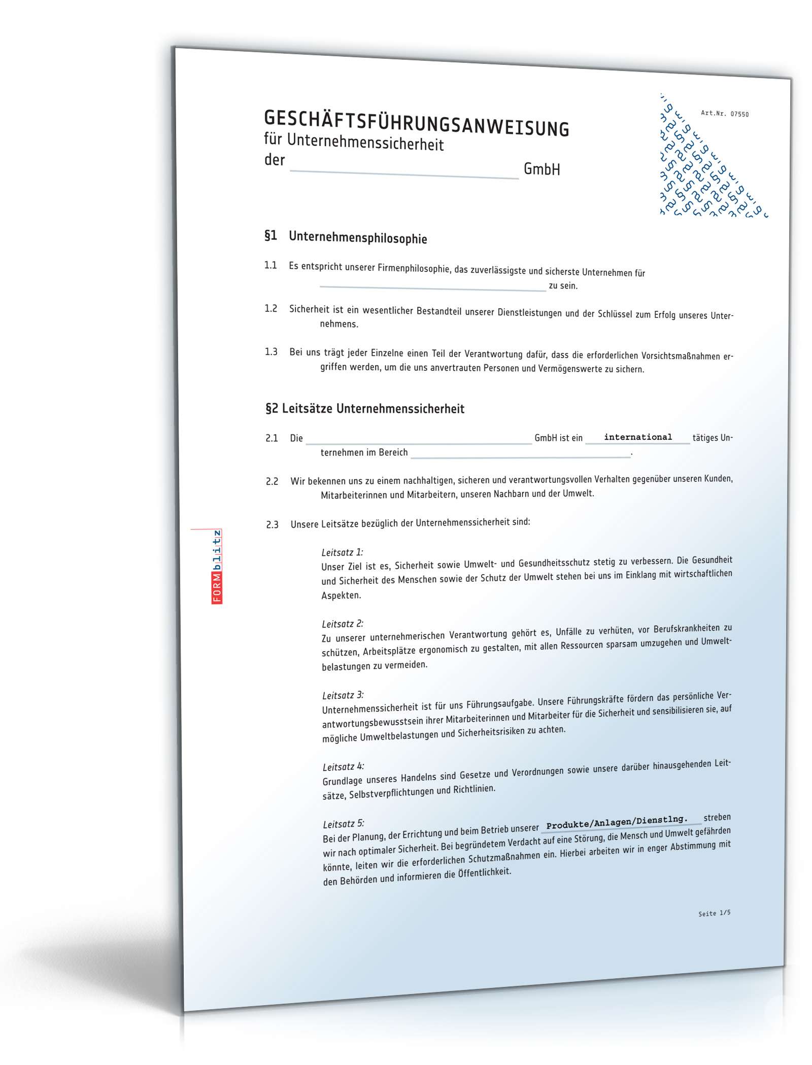 Geschäftsführungsanweisung Unternehmenssicherheit PDF