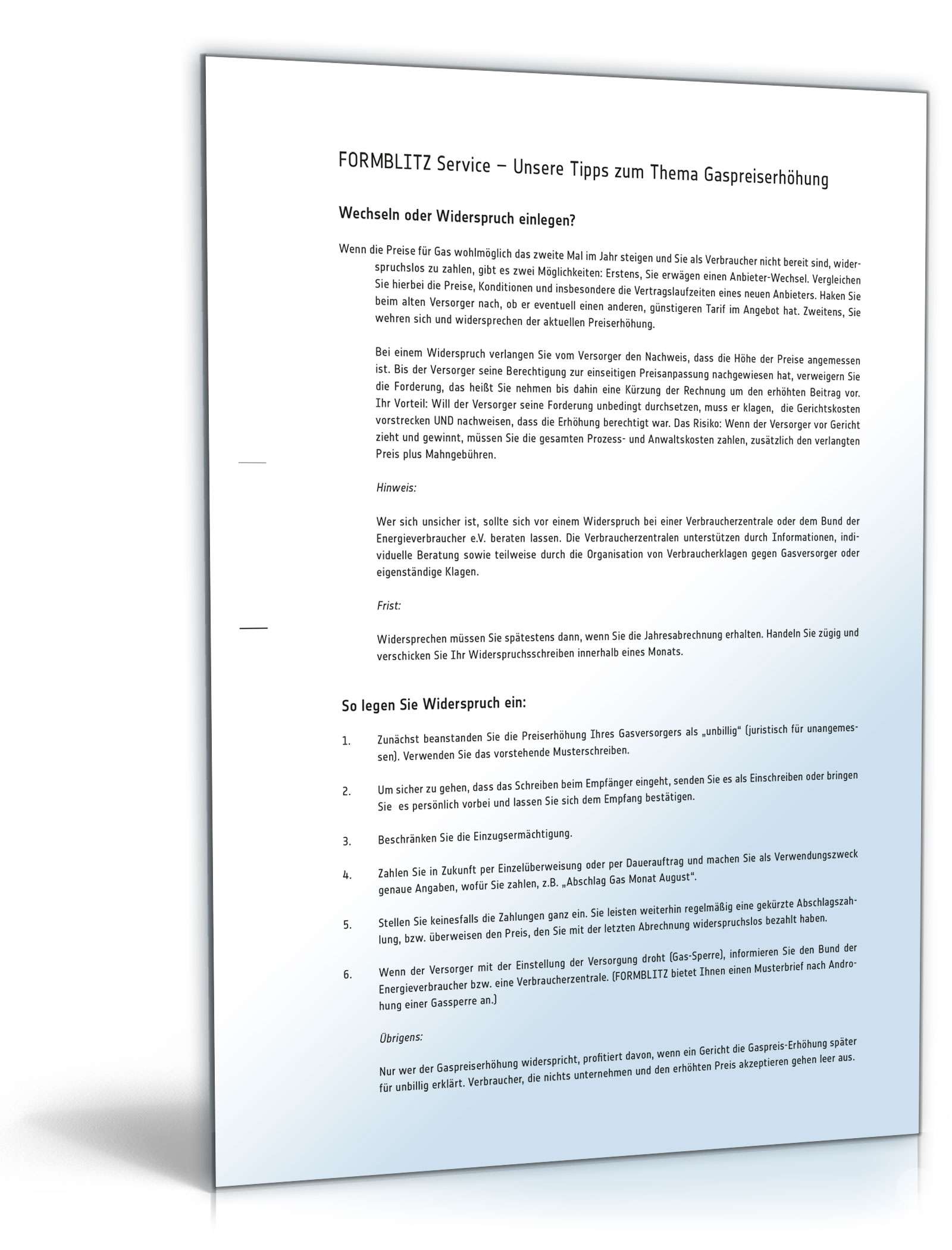 Widerspruch Preiserhöhung Gasversorger PDF. Seite: 3