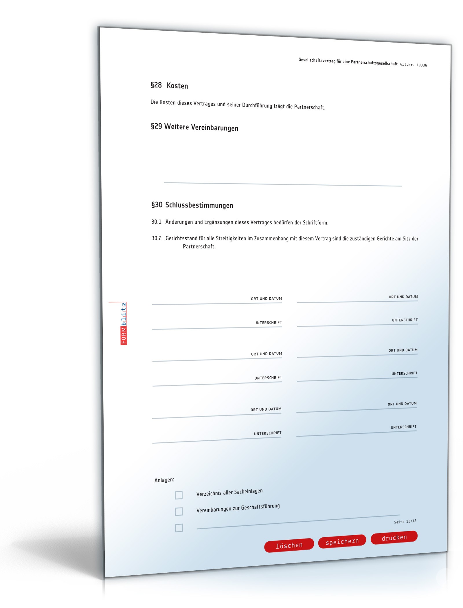 Gesellschaftsvertrag Partnerschaftsgesellschaft PDF. Seite: 12