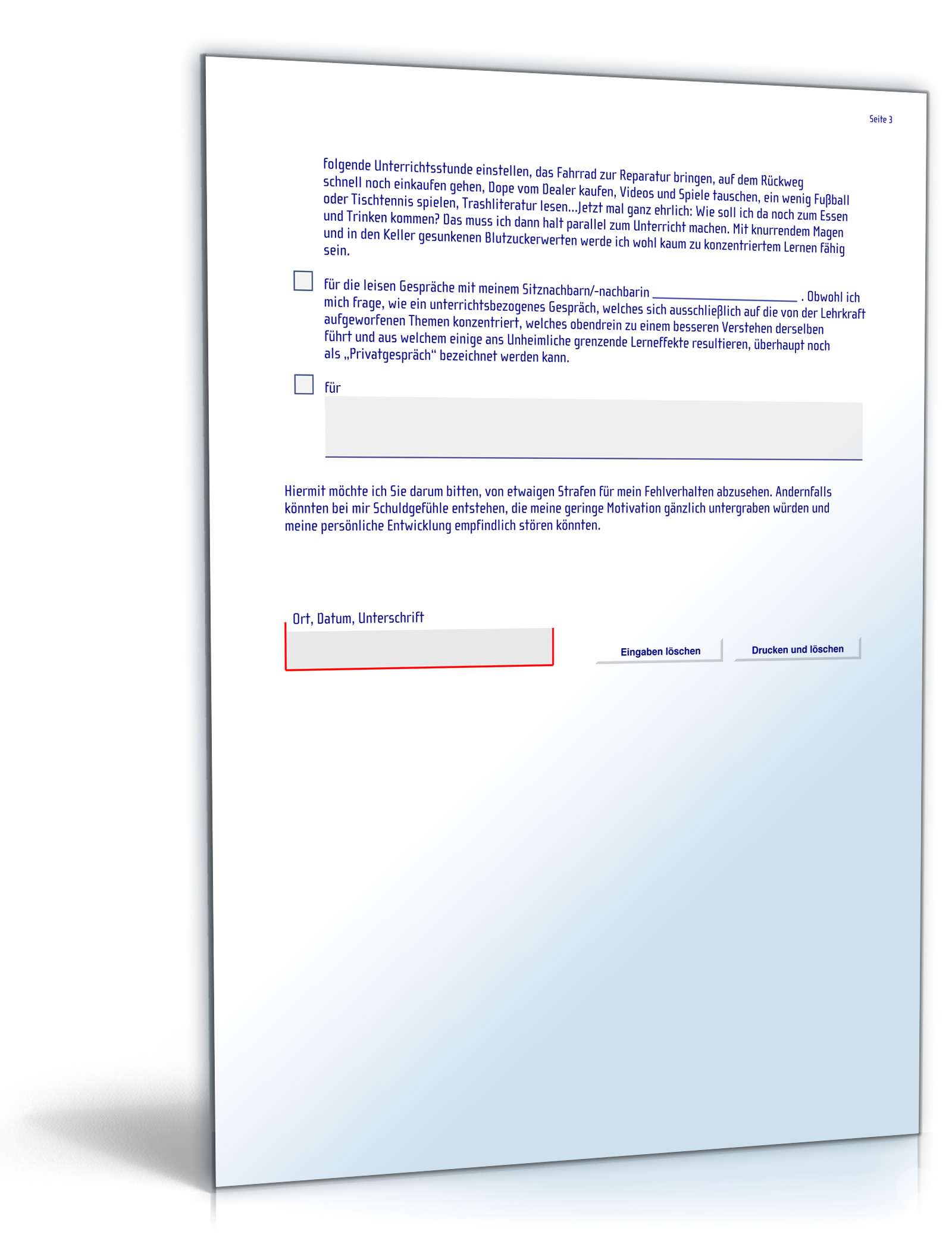 FUN-Entschuldigung Schule PDF. Seite: 3