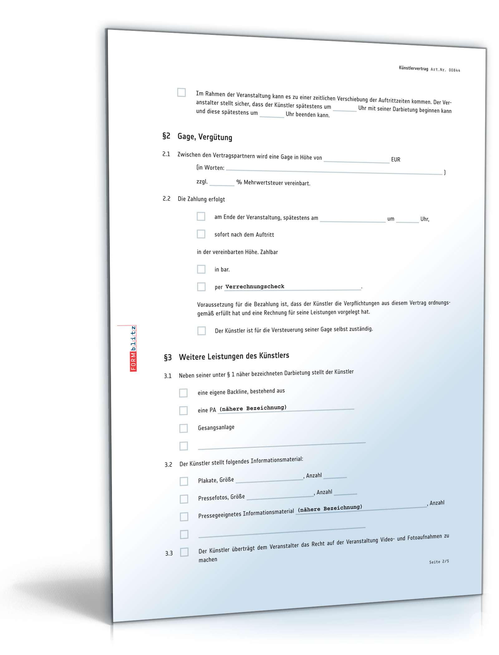 Künstlervertrag PDF. Seite: 2