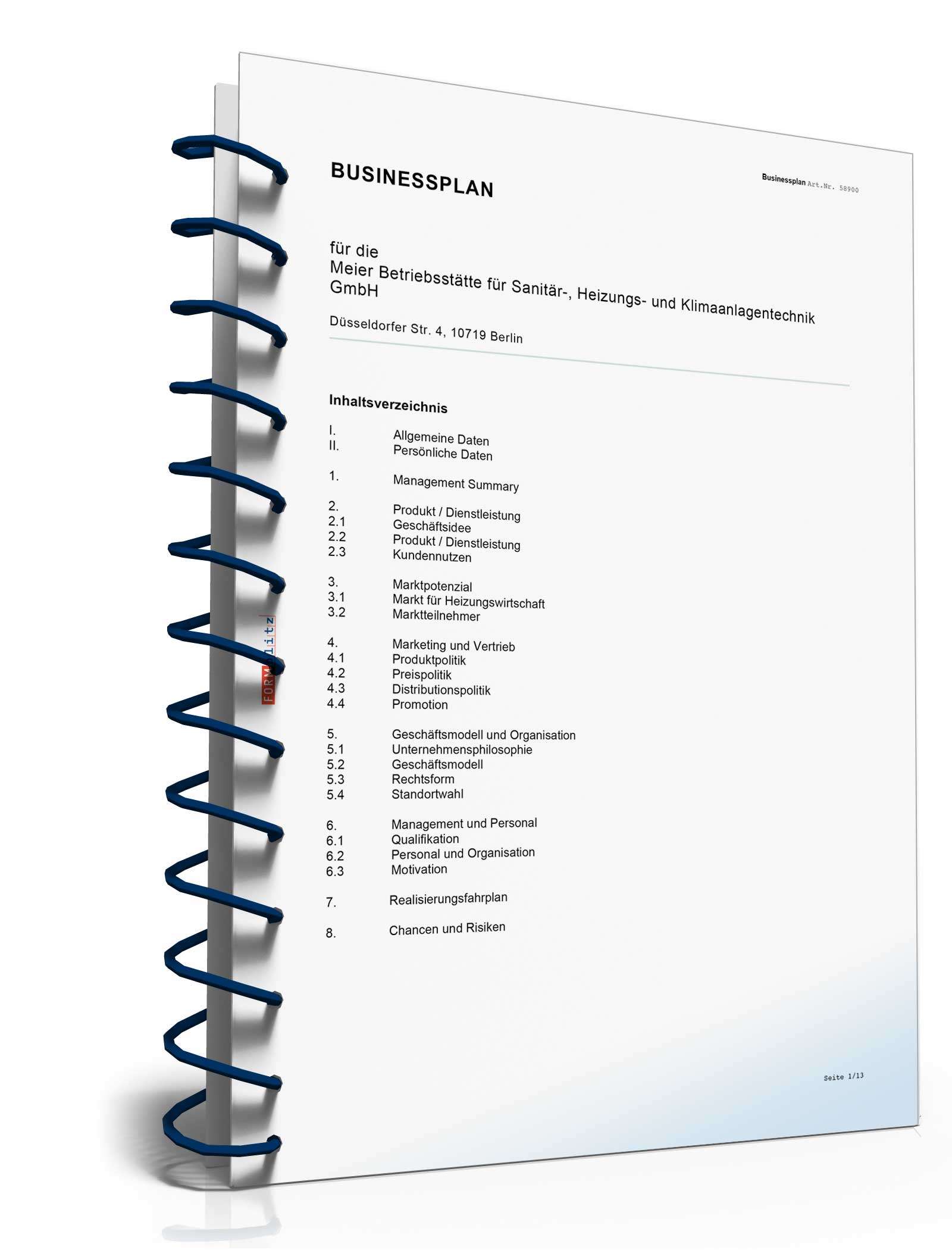 Businessplan Betriebsstätte für Sanitär-, Heizungs- & Klimaanlagentechnik Excel. Seite: 3