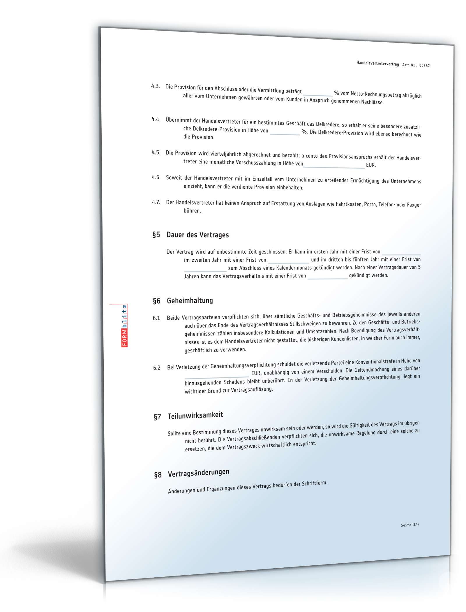 Handelsvertretervertrag mit einem selbstständigen Handelsvertreter PDF. Seite: 3