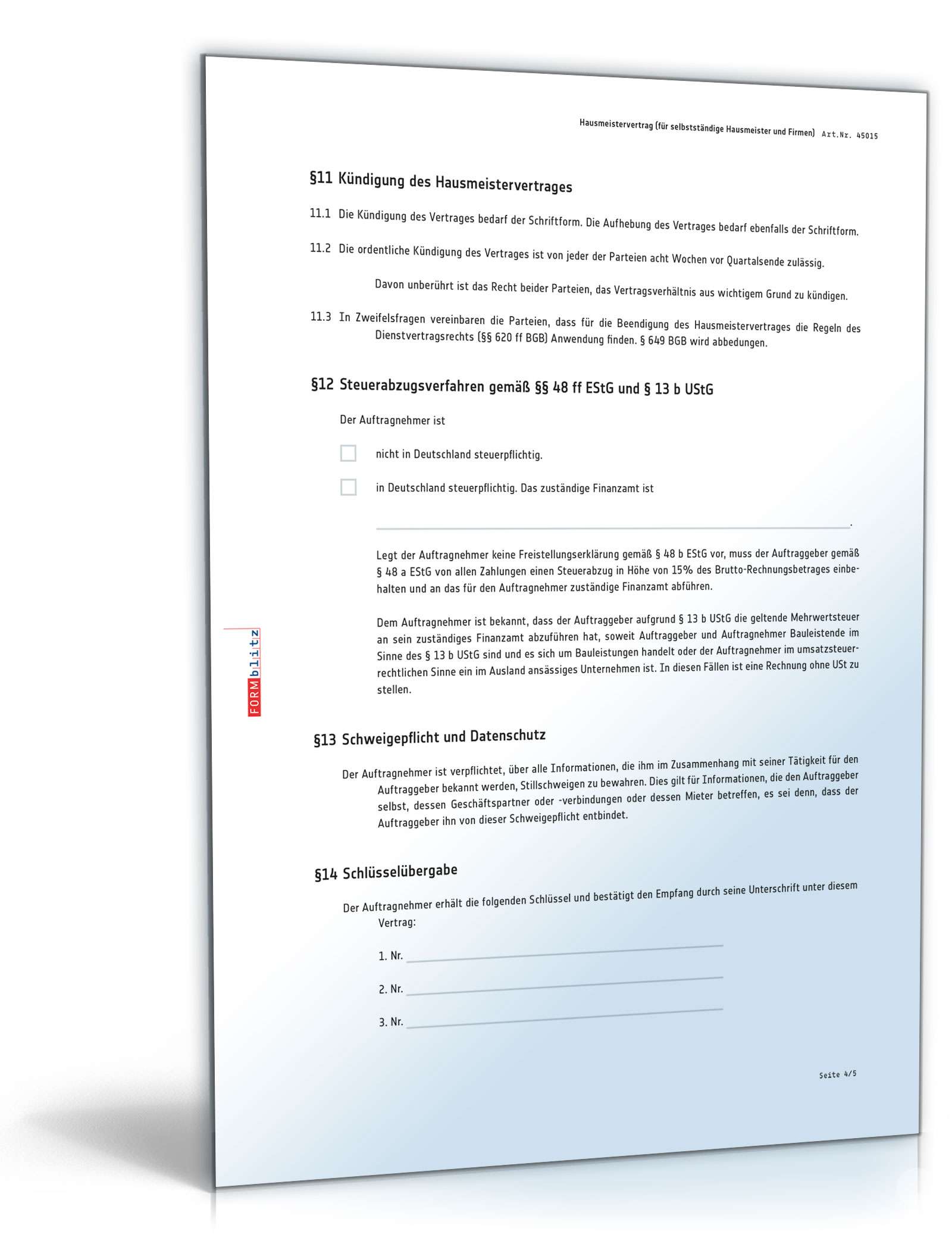 Vertrag selbständiger Hausmeister PDF. Seite: 4