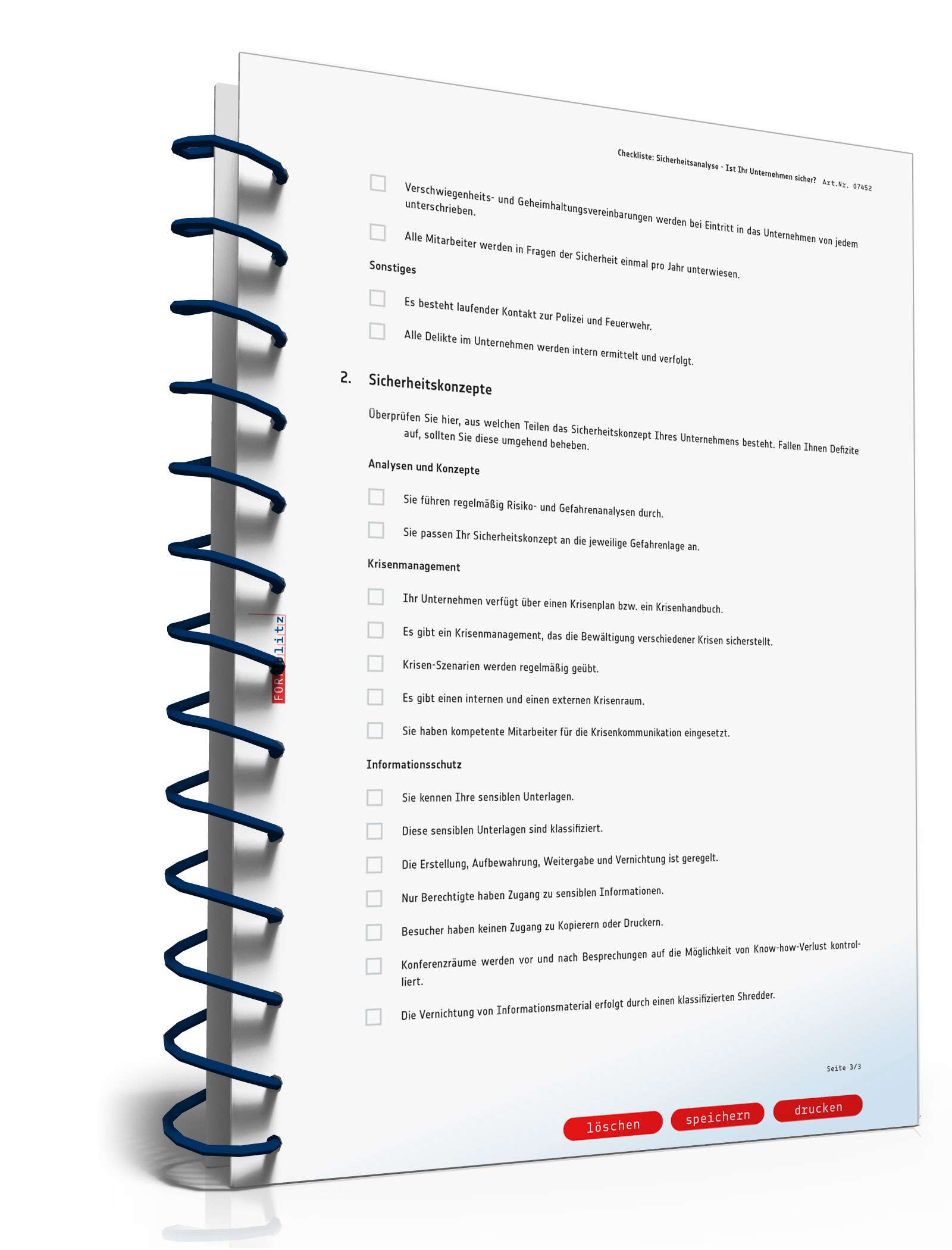 Checkliste Sicherheitsanalyse Unternehmen PDF. Seite: 3