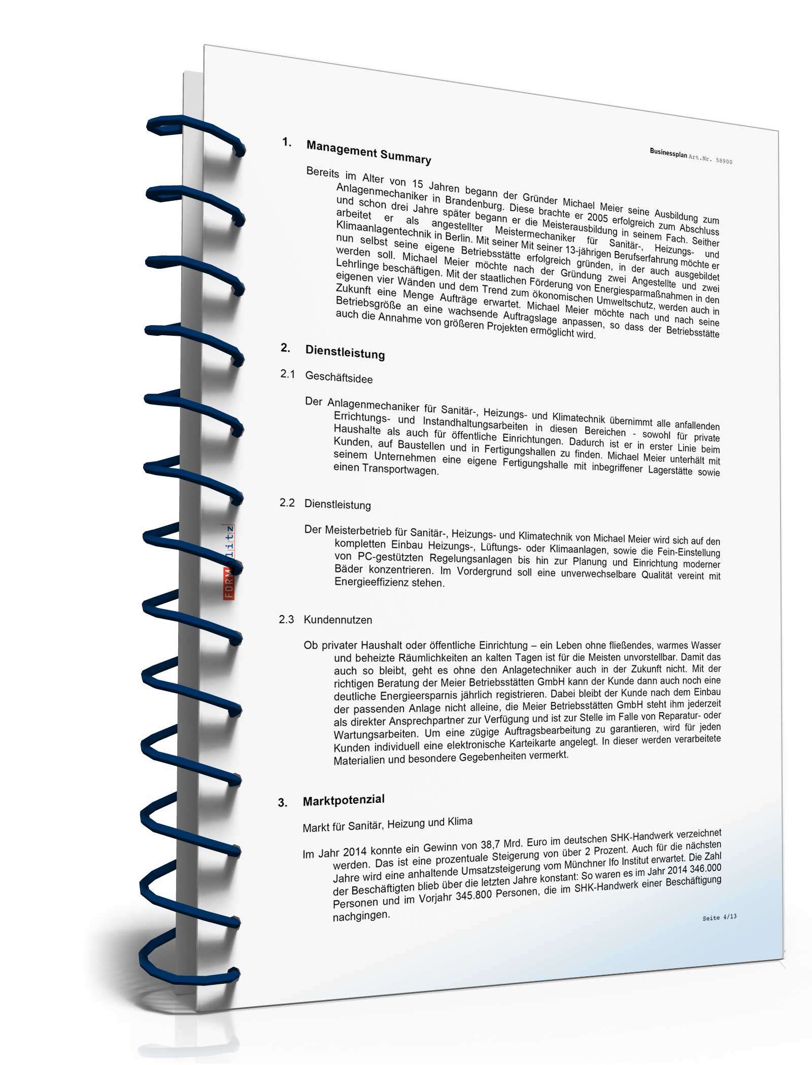 Businessplan Betriebsstätte für Sanitär-, Heizungs- & Klimaanlagentechnik Excel. Seite: 6